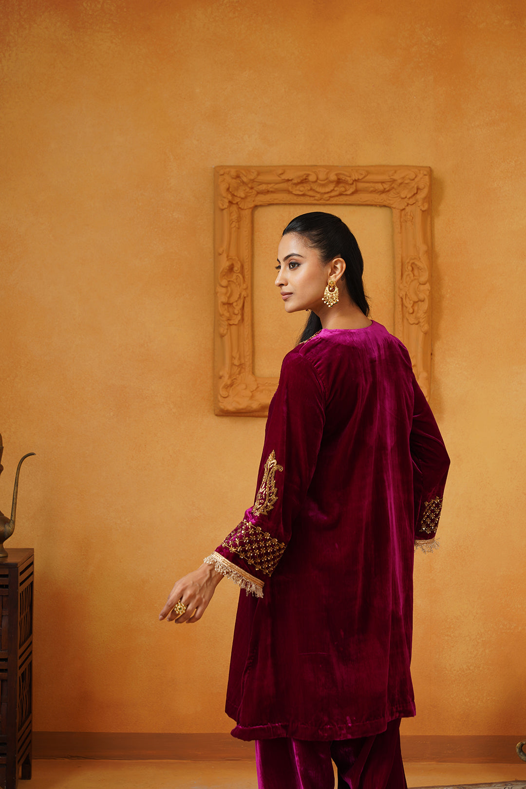 Rubab Velvet Hand Embroidered Matching Set - Neetika Chopra