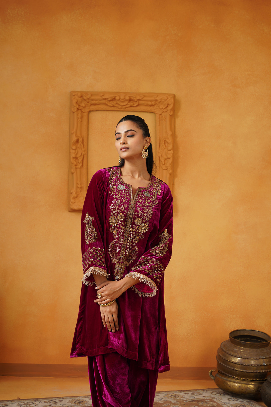 Rubab Velvet Hand Embroidered Matching Set - Neetika Chopra