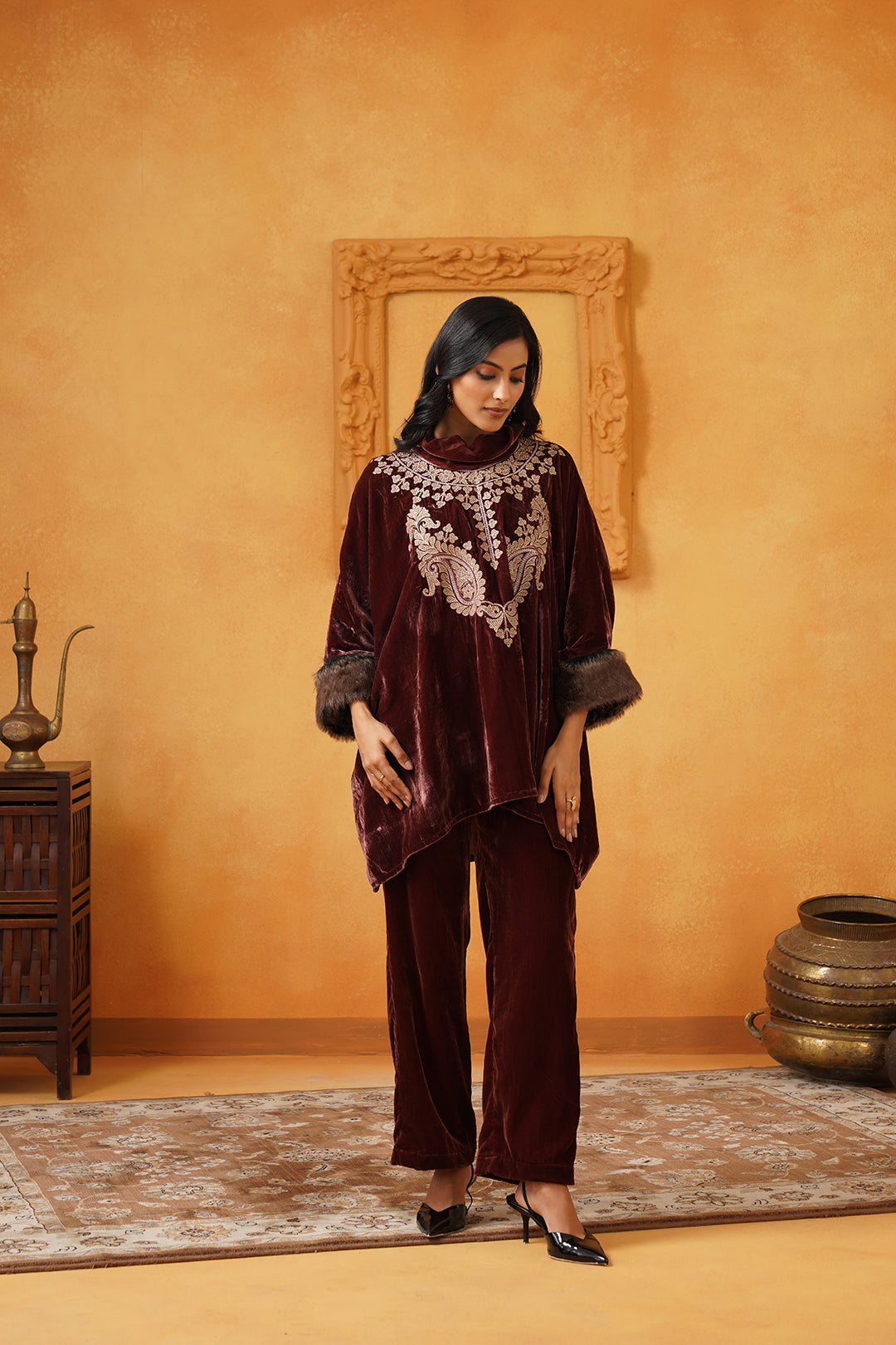 Aqsa Embroidered Velvet Matching Set - Neetika Chopra