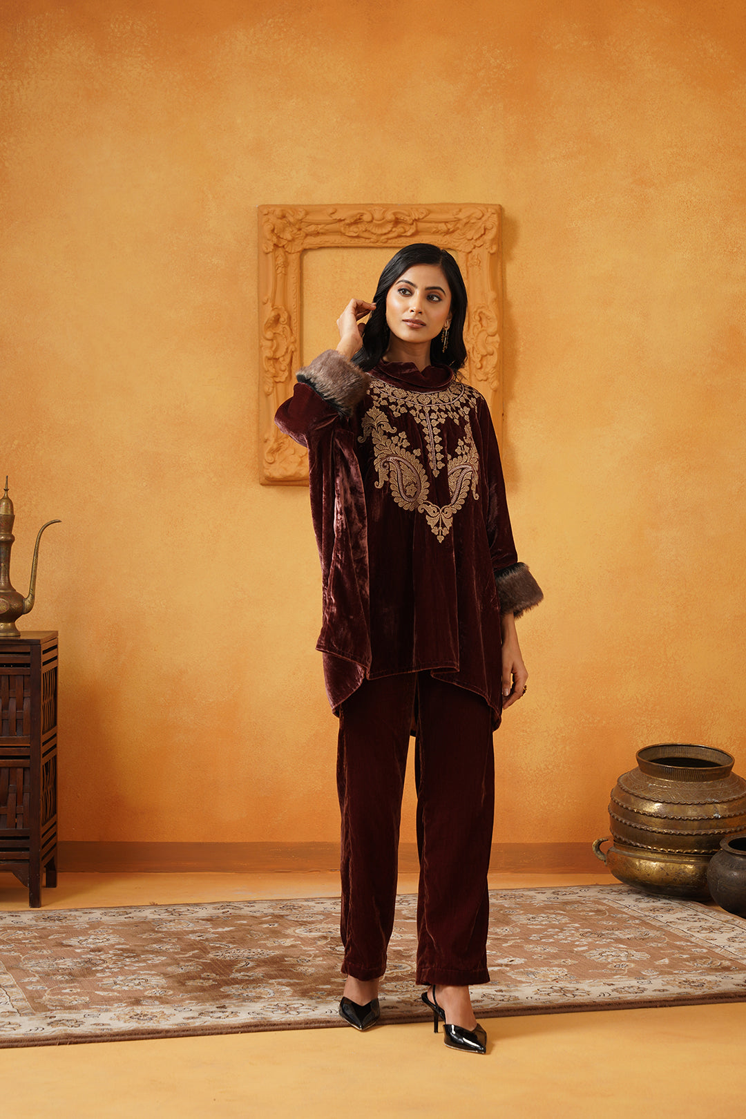 Aqsa Embroidered Velvet Matching Set - Neetika Chopra