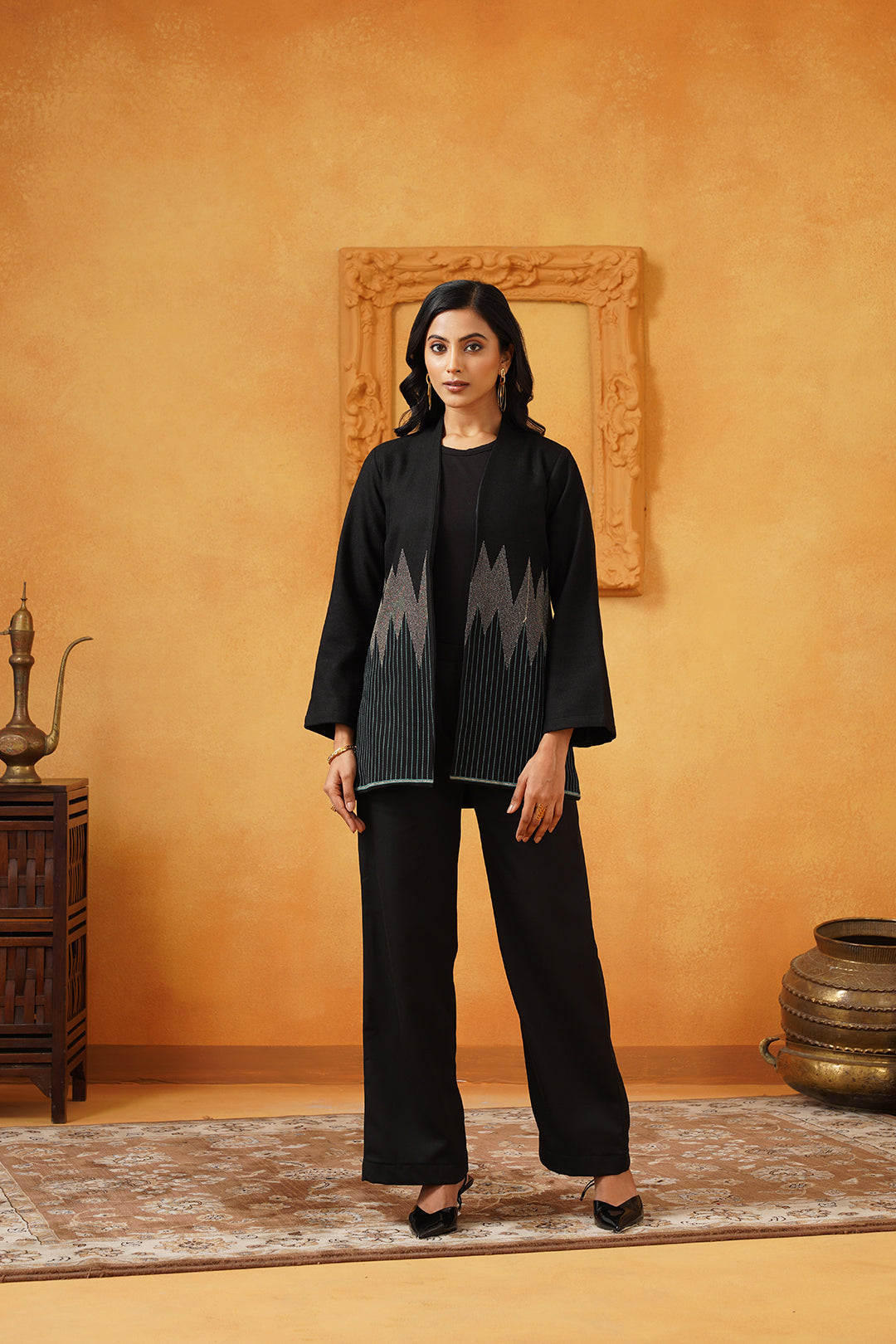 Black & Blue Lurex Tweed Embroidered Matching Set - Neetika Chopra