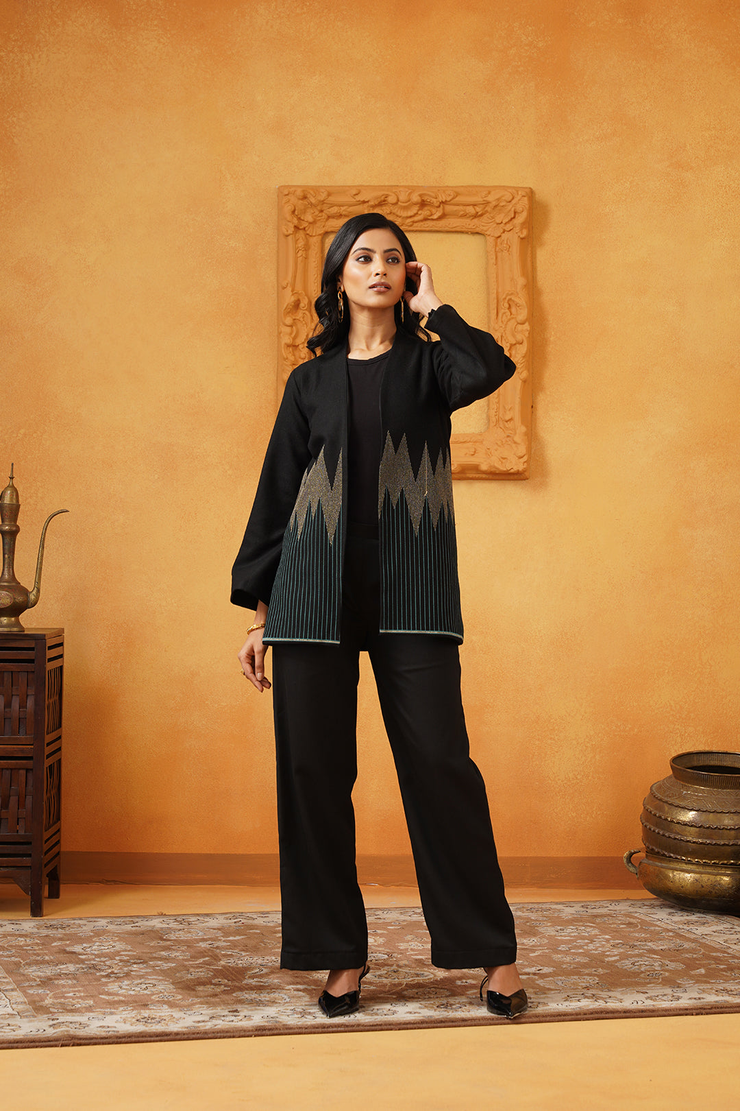 Black & Blue Lurex Tweed Embroidered Matching Set - Neetika Chopra