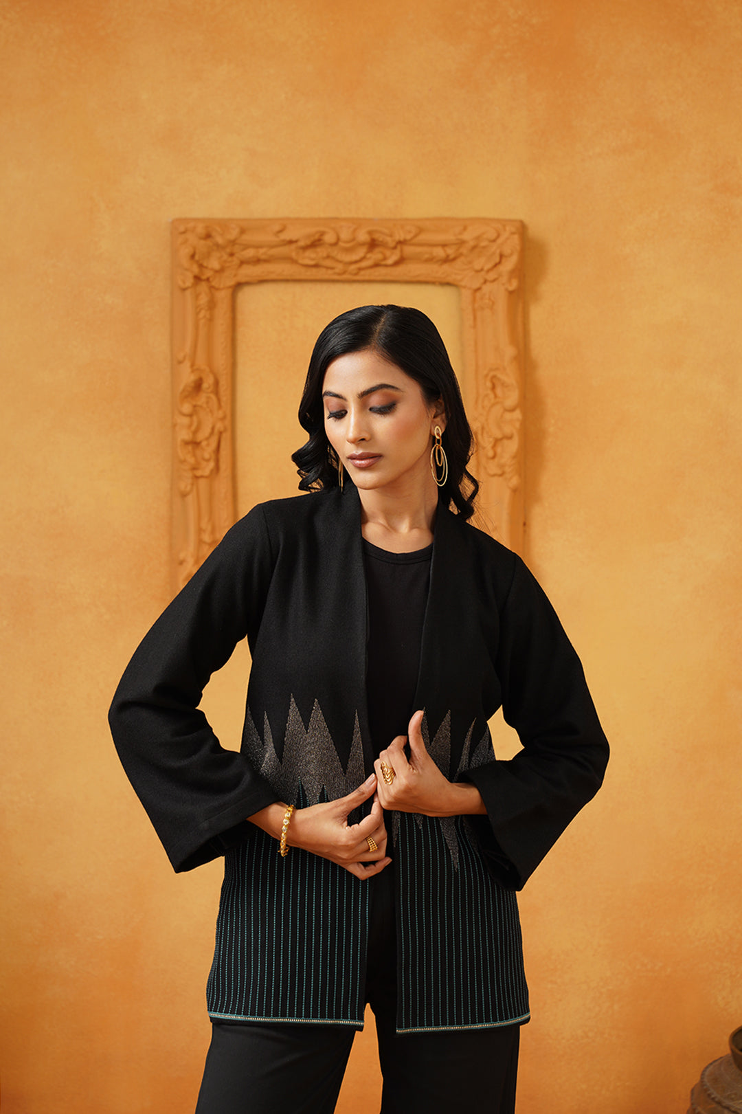 Black & Blue Lurex Tweed Embroidered Matching Set - Neetika Chopra