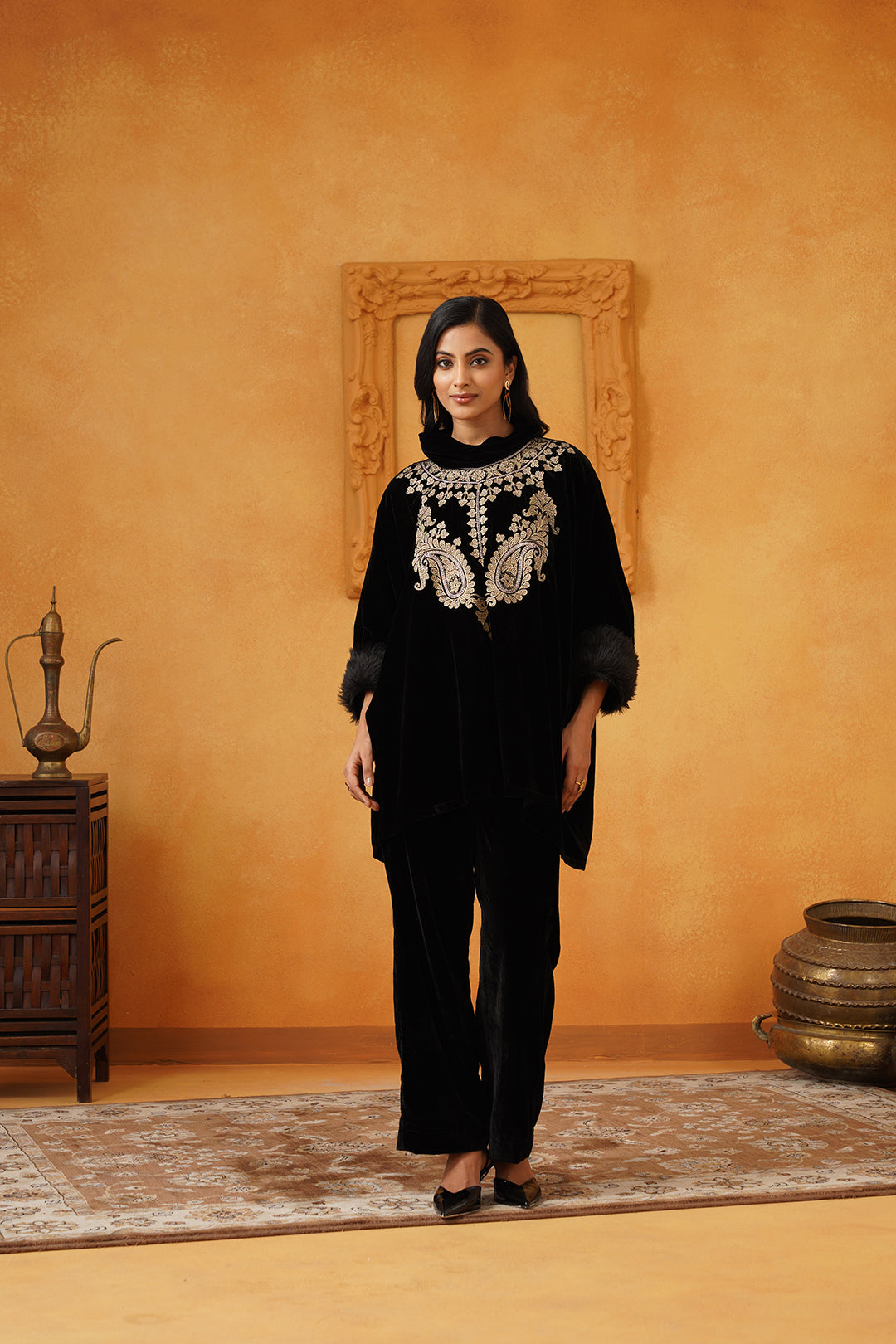 Gulrez Velvet Embroidered Matching Set - Neetika Chopra