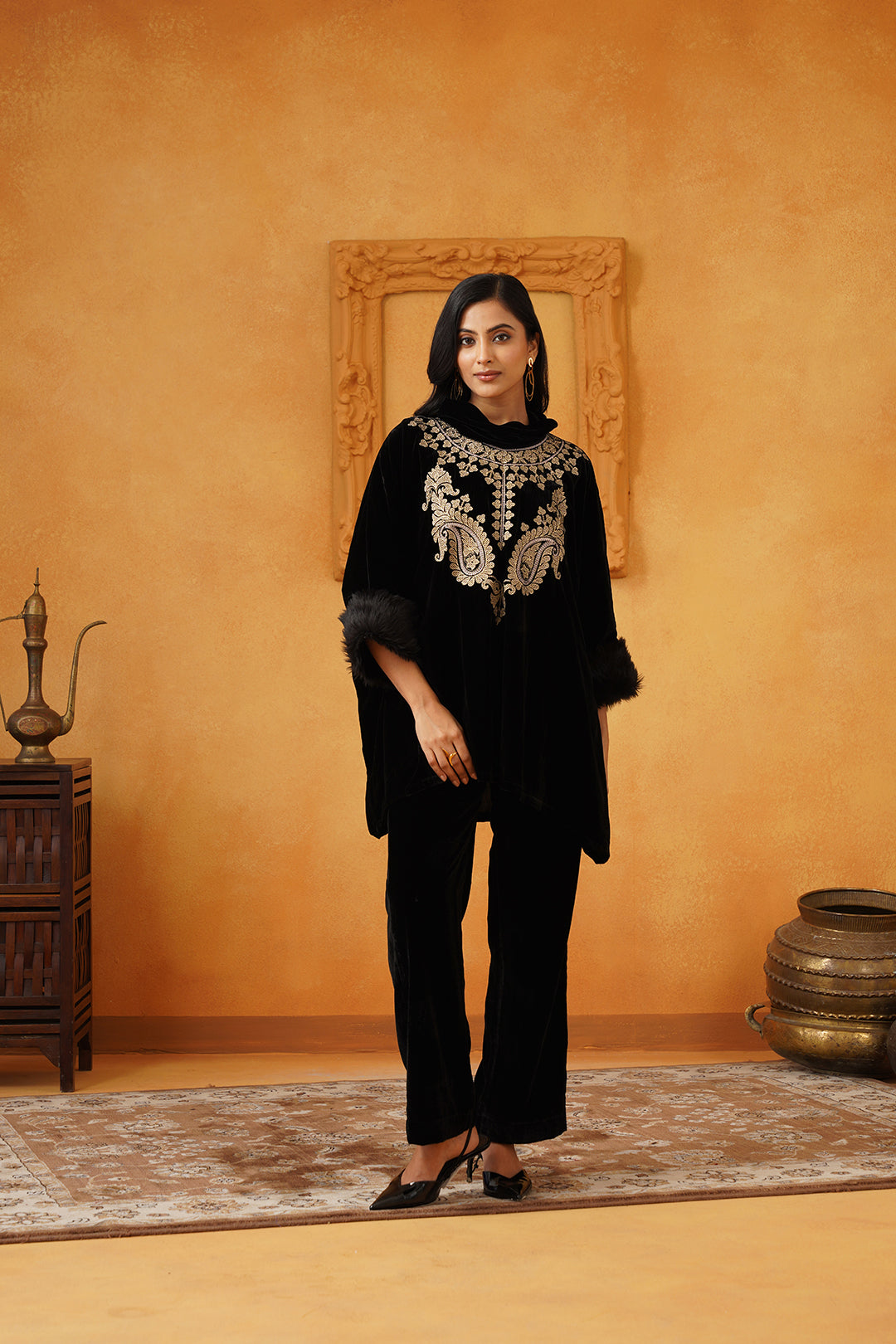 Gulrez Velvet Embroidered Matching Set - Neetika Chopra