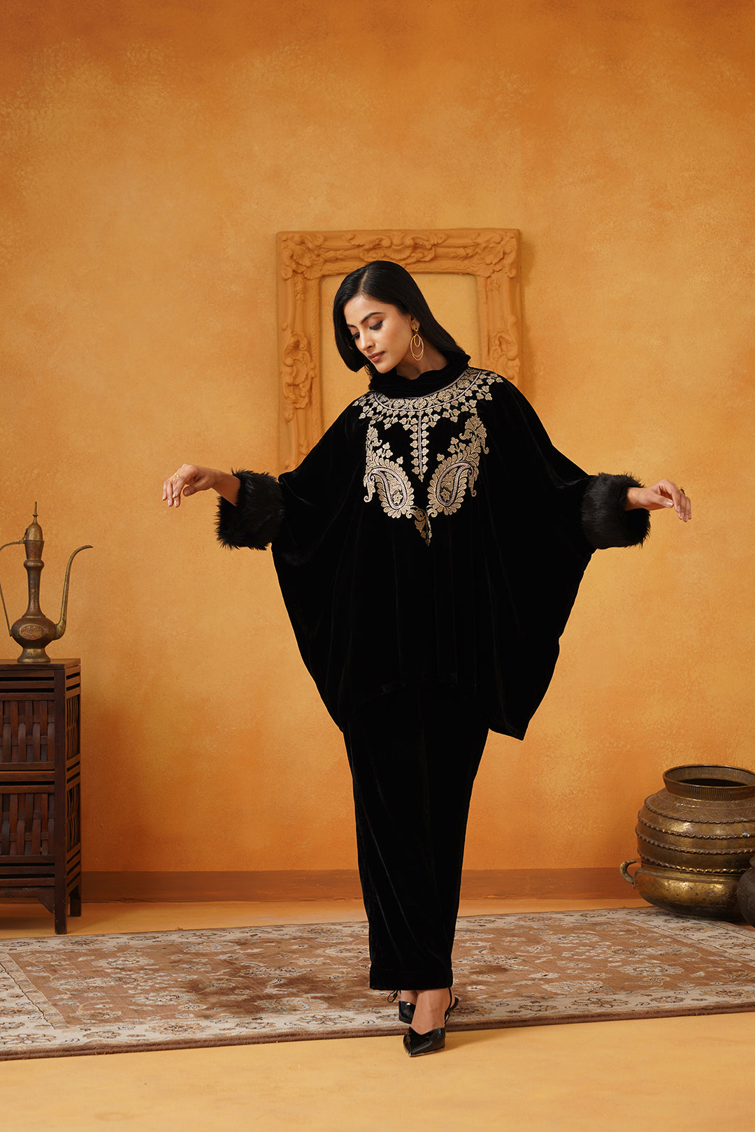 Gulrez Velvet Embroidered Matching Set - Neetika Chopra