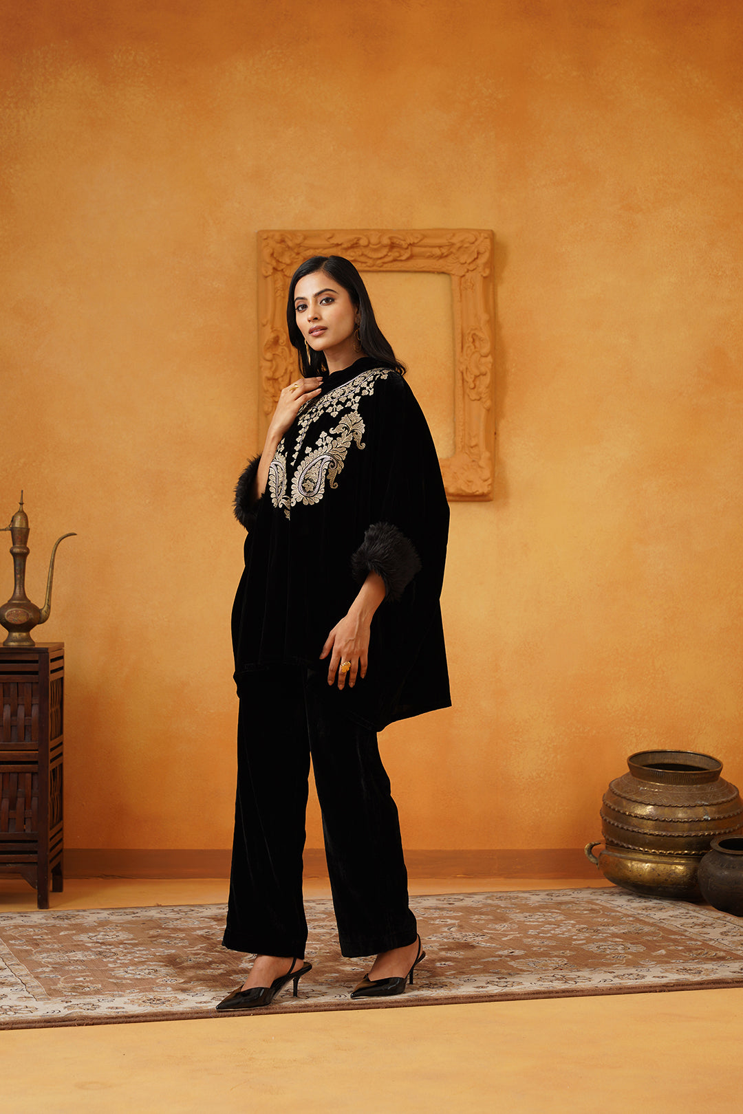 Gulrez Velvet Embroidered Matching Set - Neetika Chopra