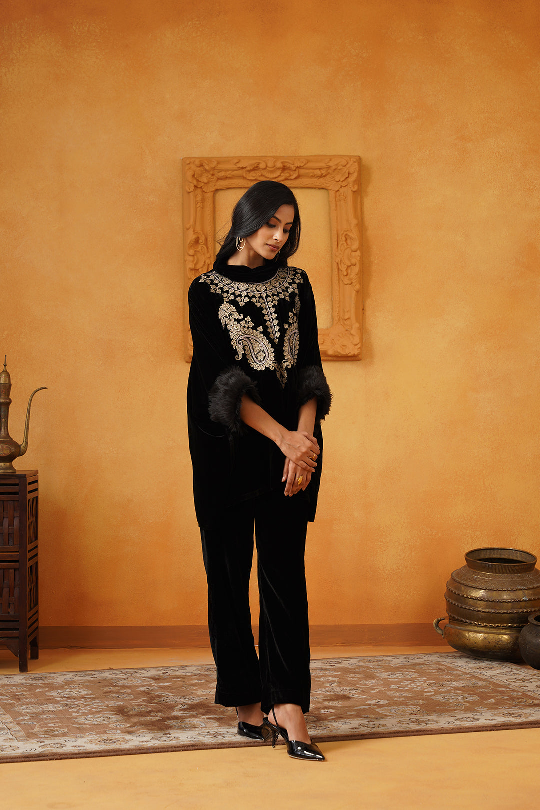 Gulrez Velvet Embroidered Matching Set - Neetika Chopra