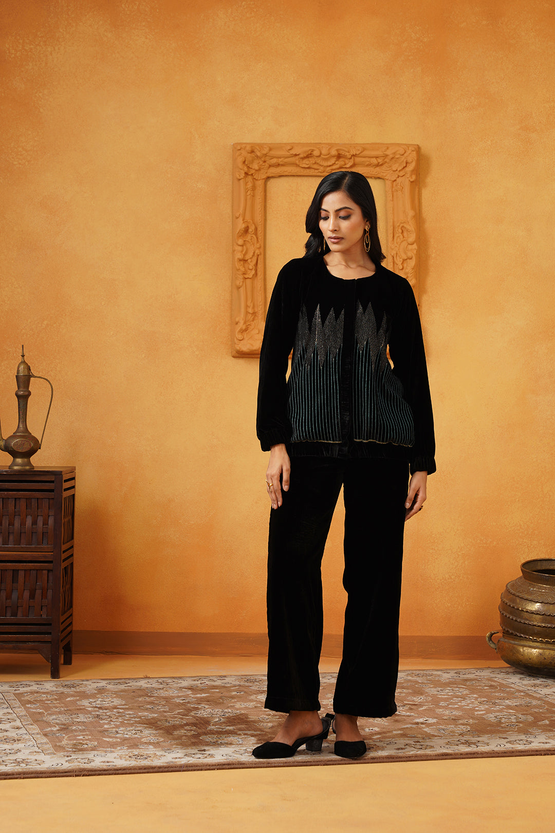 Sanchi Velvet Embroidered Jacket Set - Neetika Chopra