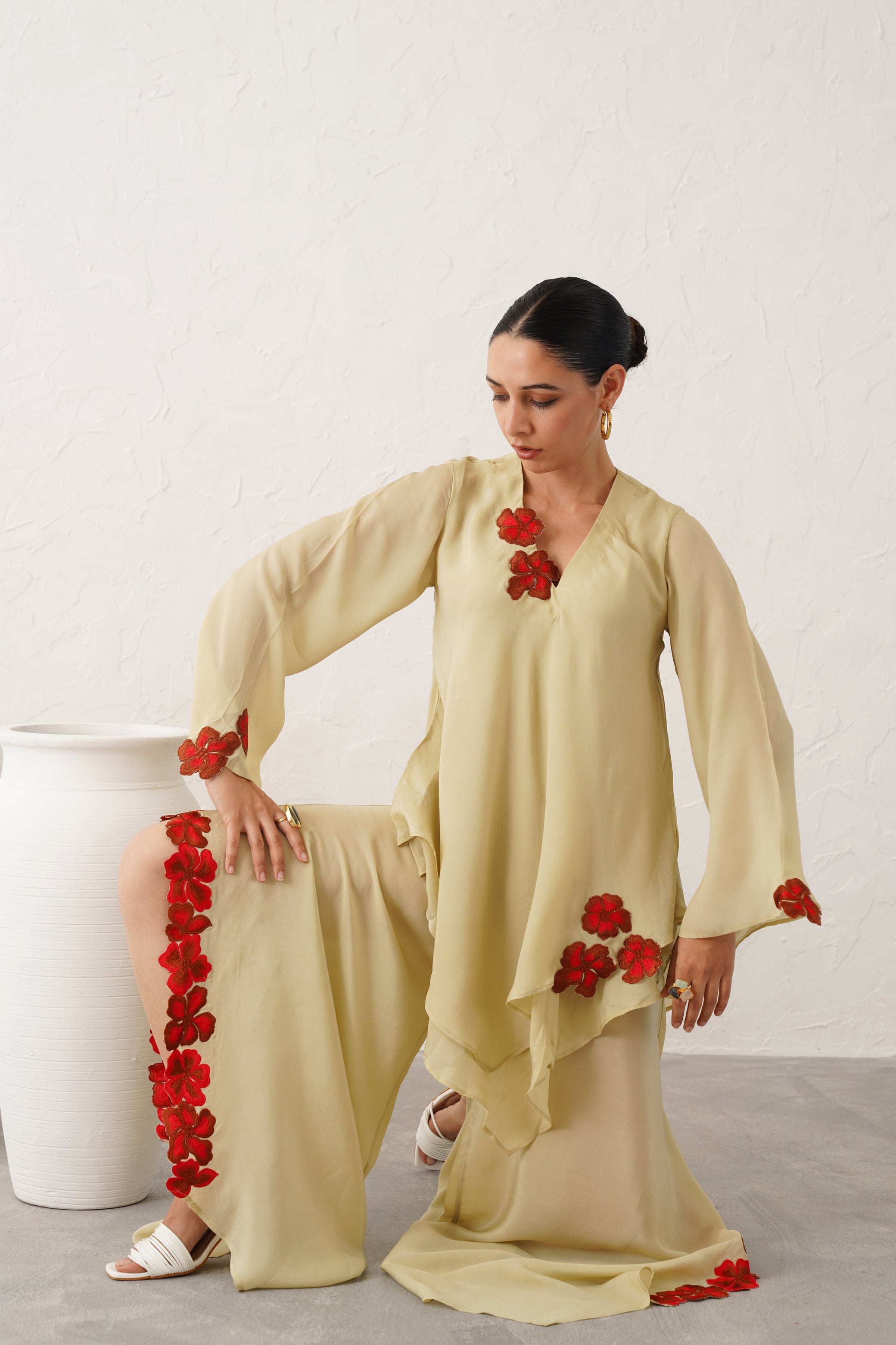 Hanna Crepe Embroidered Matching Set