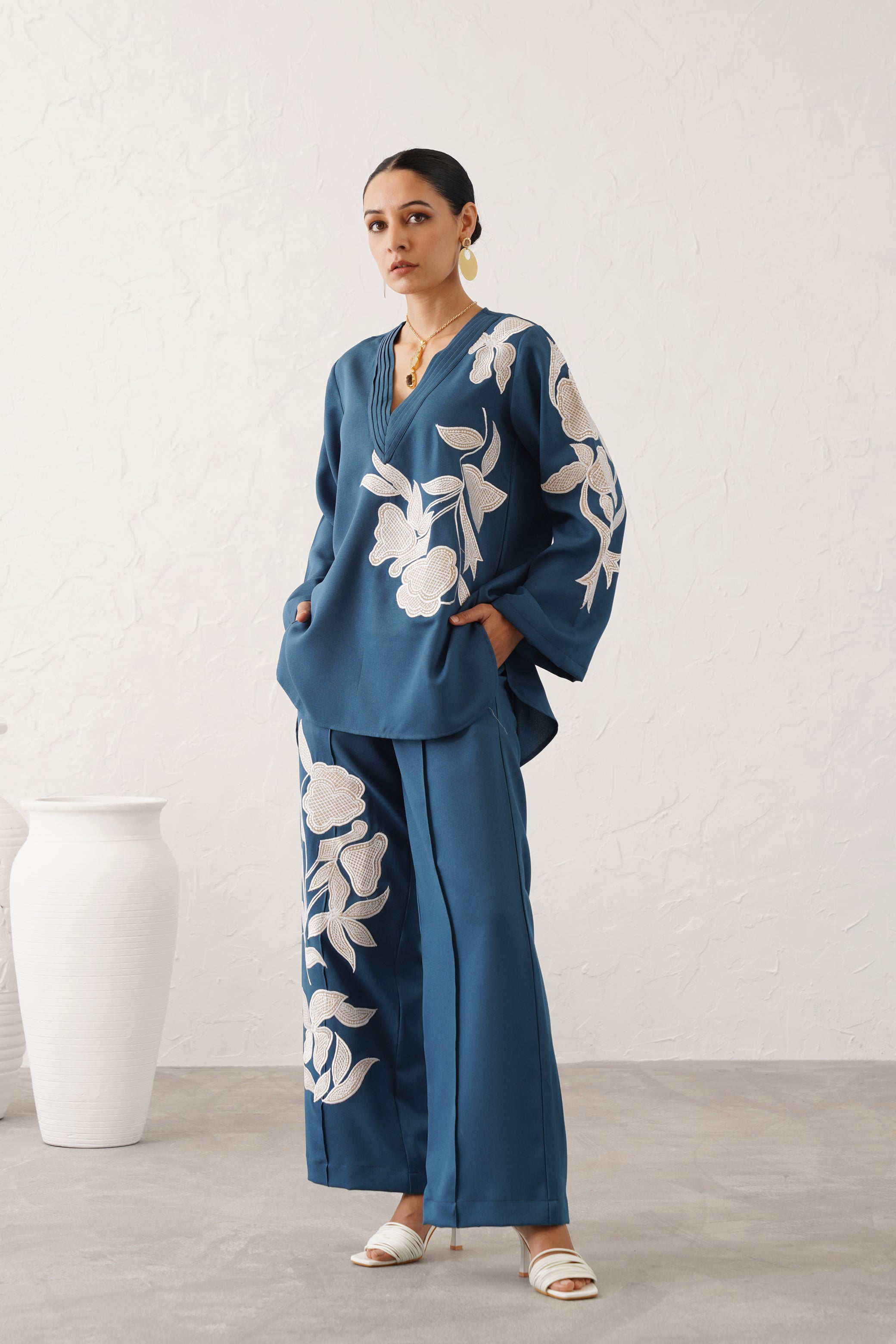 Minal Moss Crepe Embroidered Matching Set - Neetika Chopra