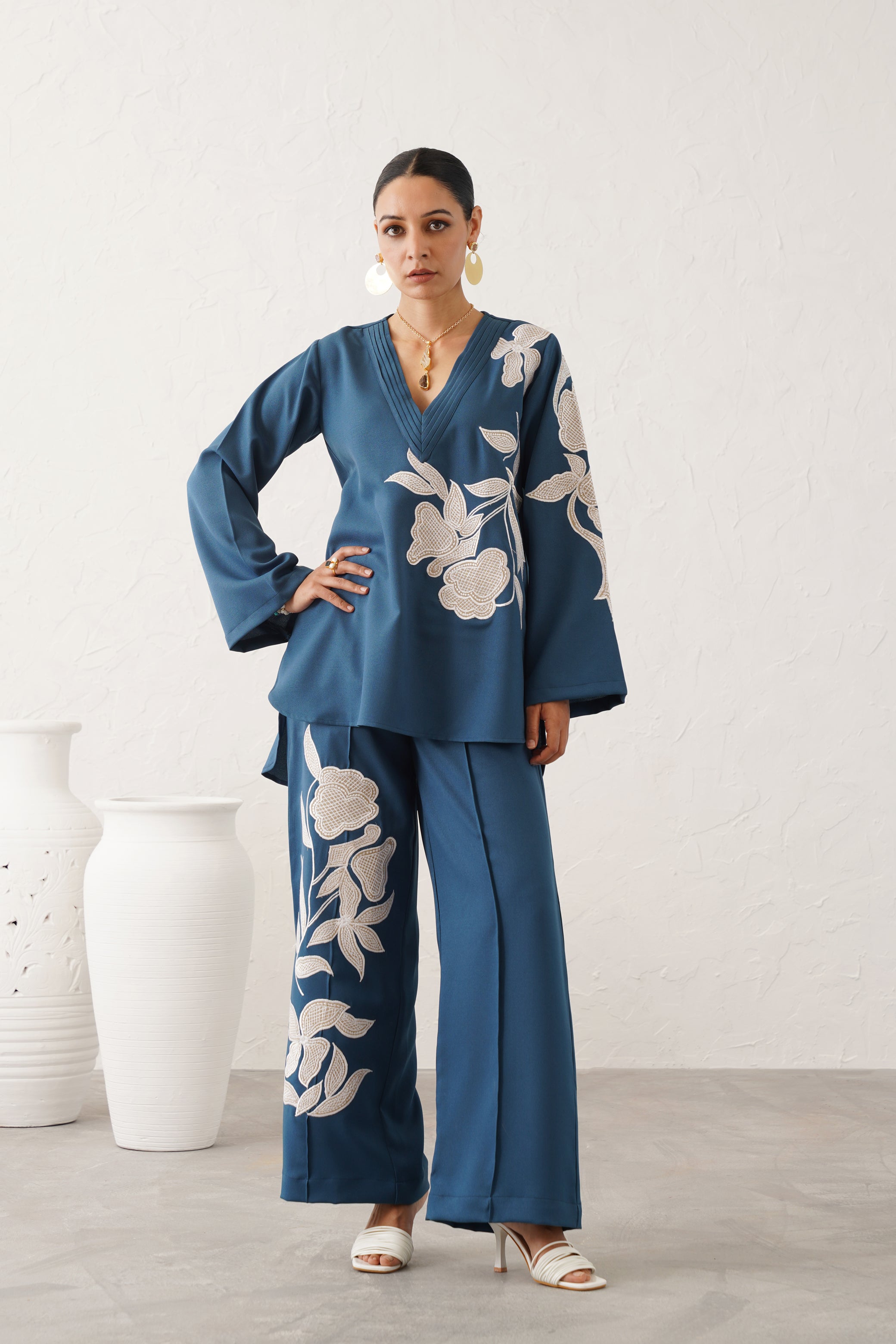 Minal Moss Crepe Embroidered Matching Set - Neetika Chopra