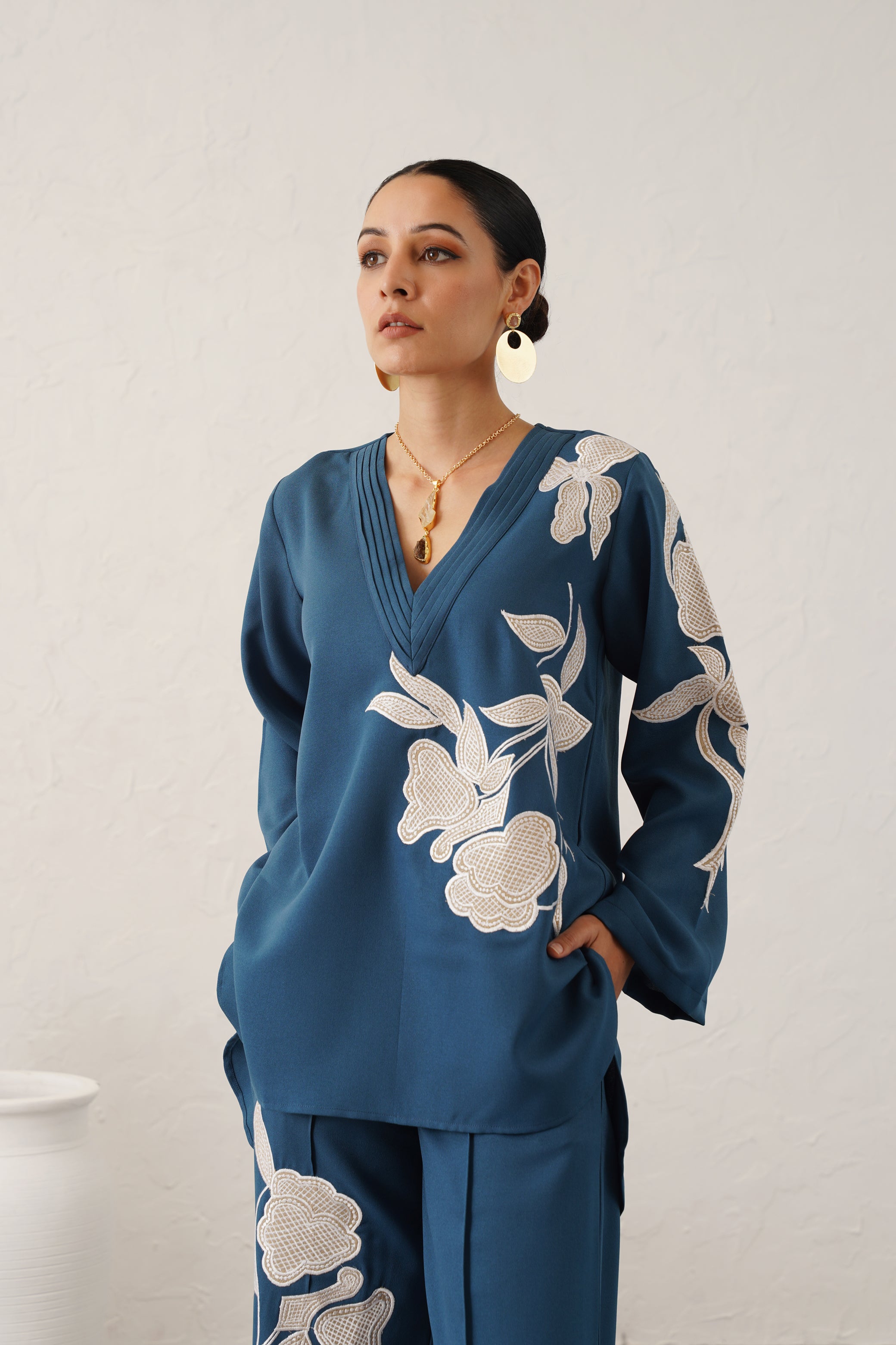 Minal Moss Crepe Embroidered Matching Set - Neetika Chopra
