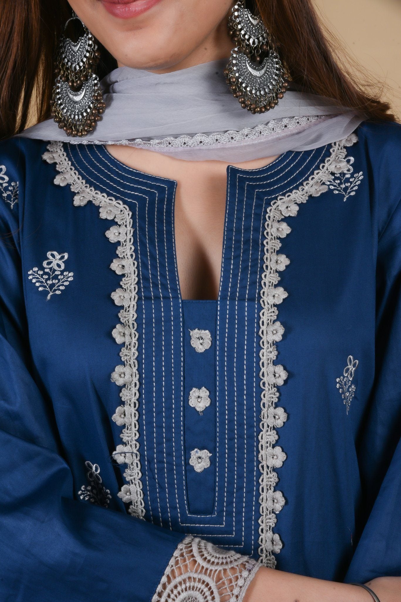 Prussian Blue Kurta Patti Embroidered Suit Set - Neetika Chopra