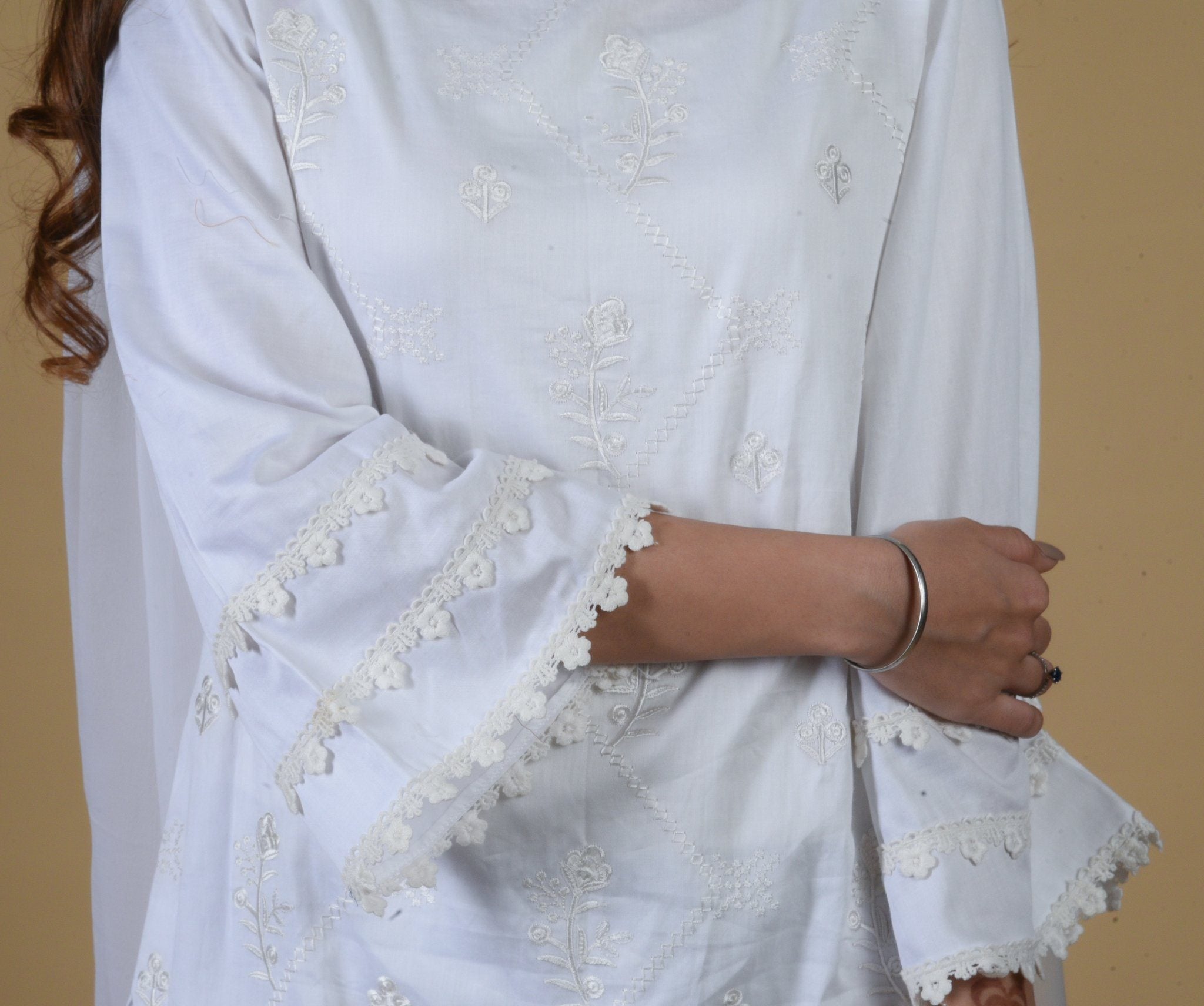 Daisy White Boat Neck Embroidered Suit Set - Neetika Chopra