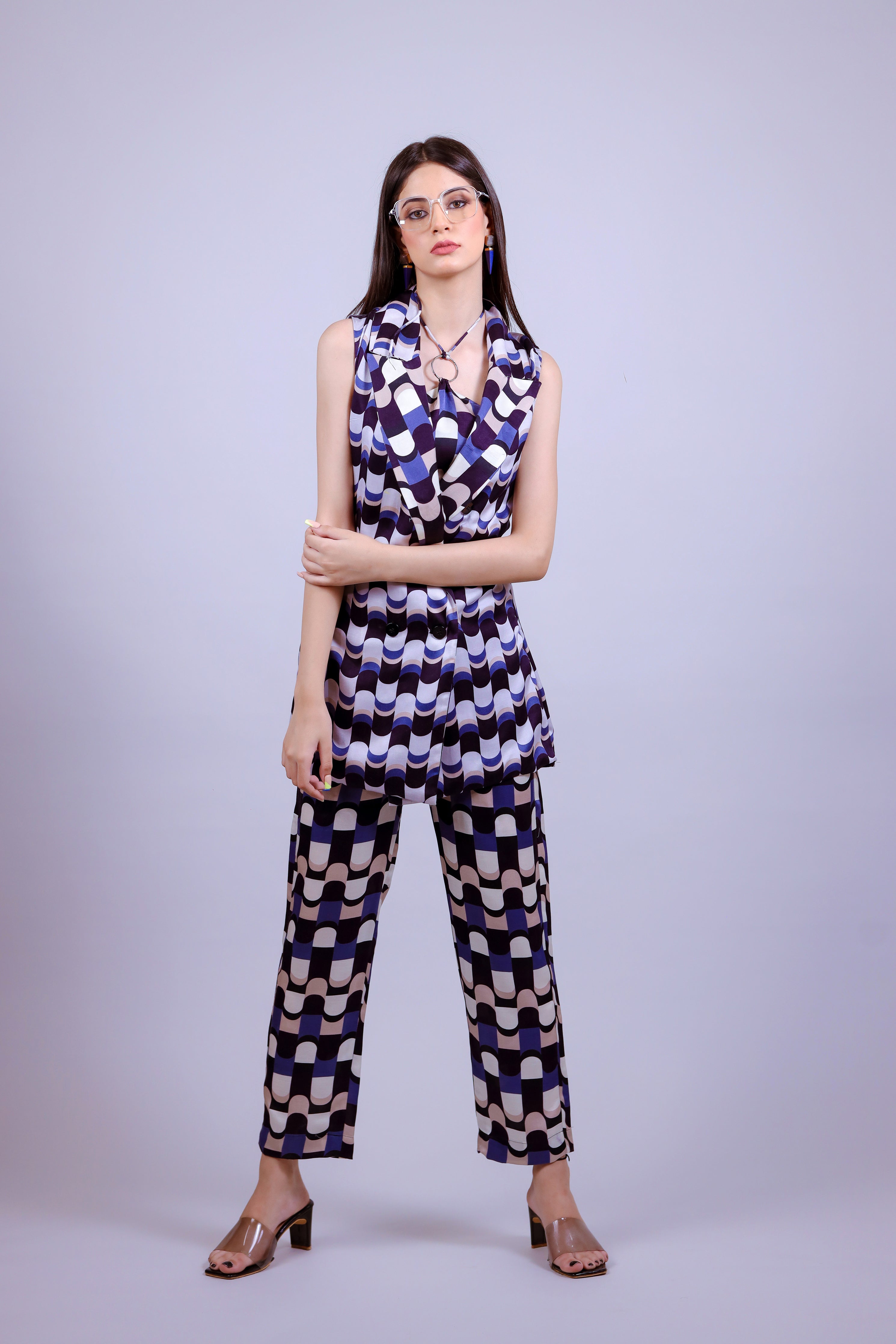 3 Pc Blue Tetris Formal Co-ord Set - Neetika Chopra
