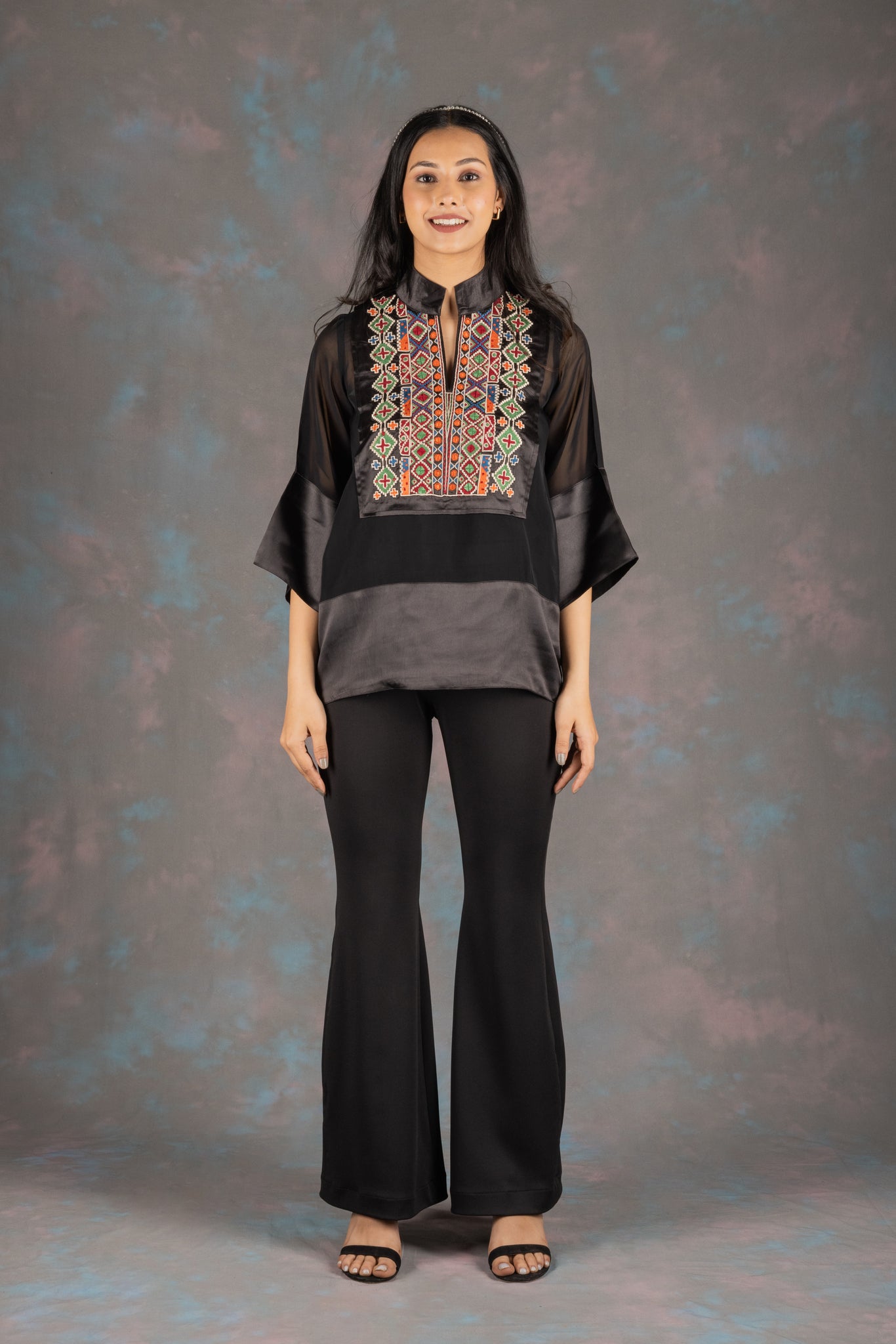 Black Aztec Embroidered Co-ord Set - Neetika Chopra