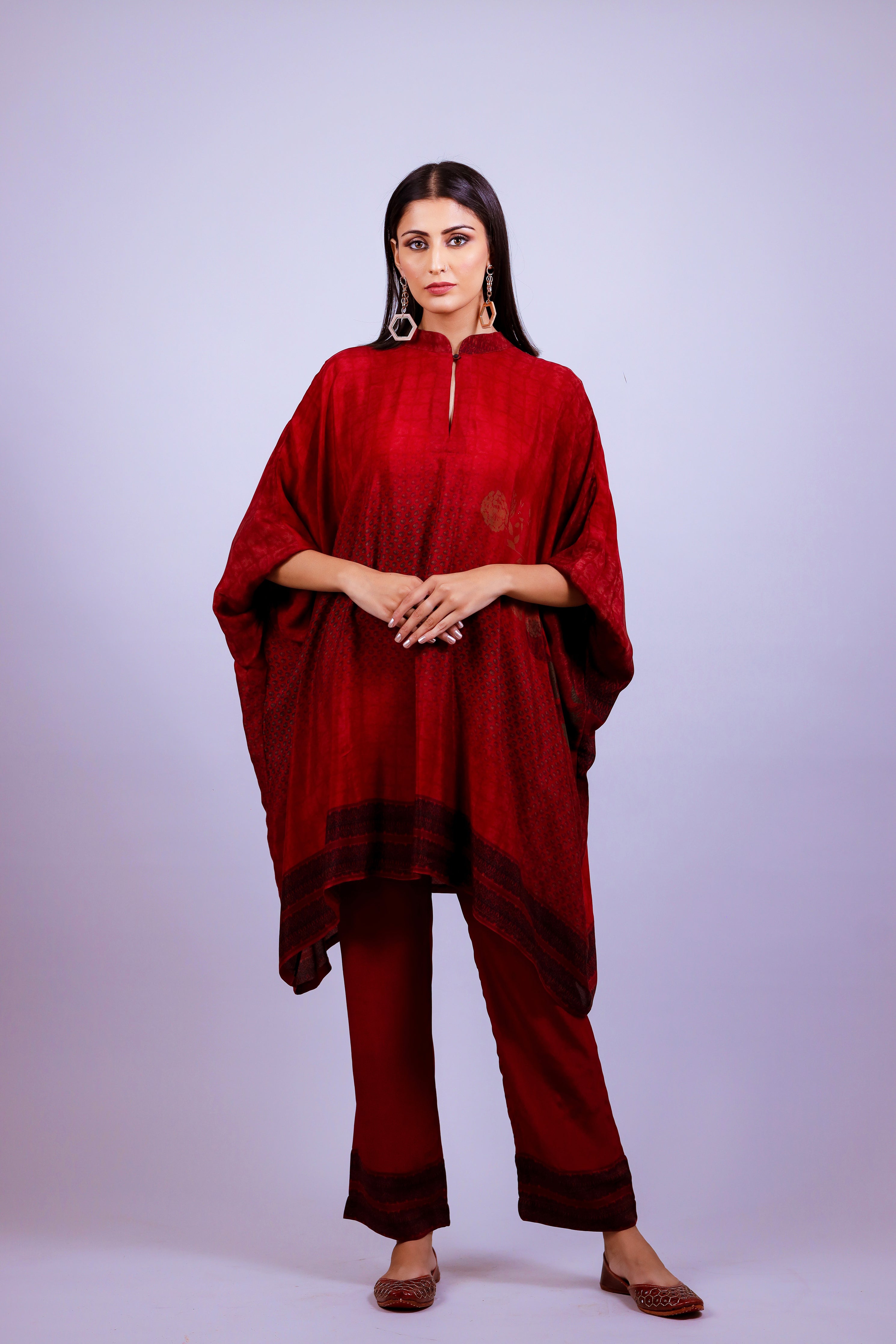 Crimson Red Kaftaan Co-ord Set - Neetika Chopra