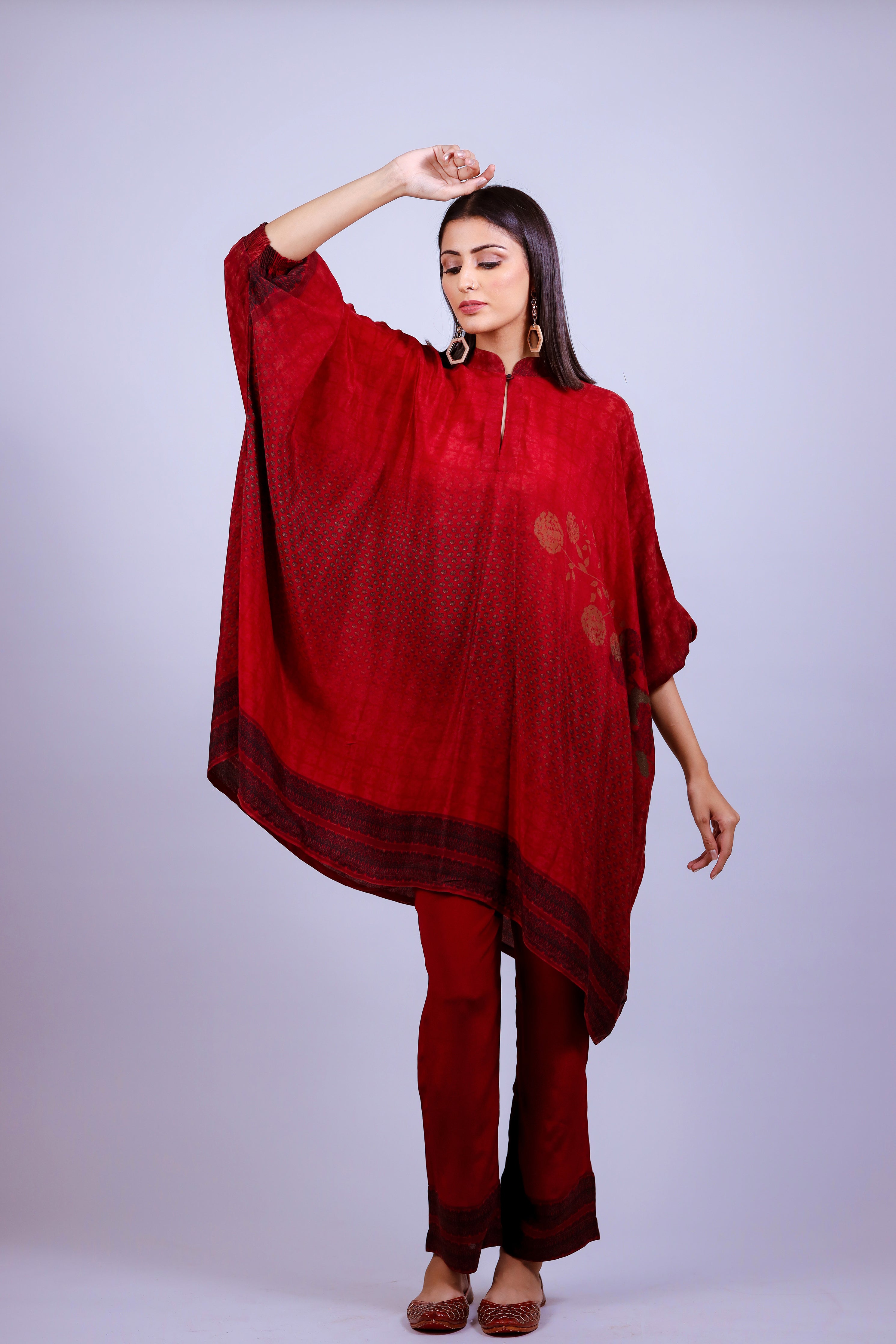 Crimson Red Kaftaan Co-ord Set - Neetika Chopra