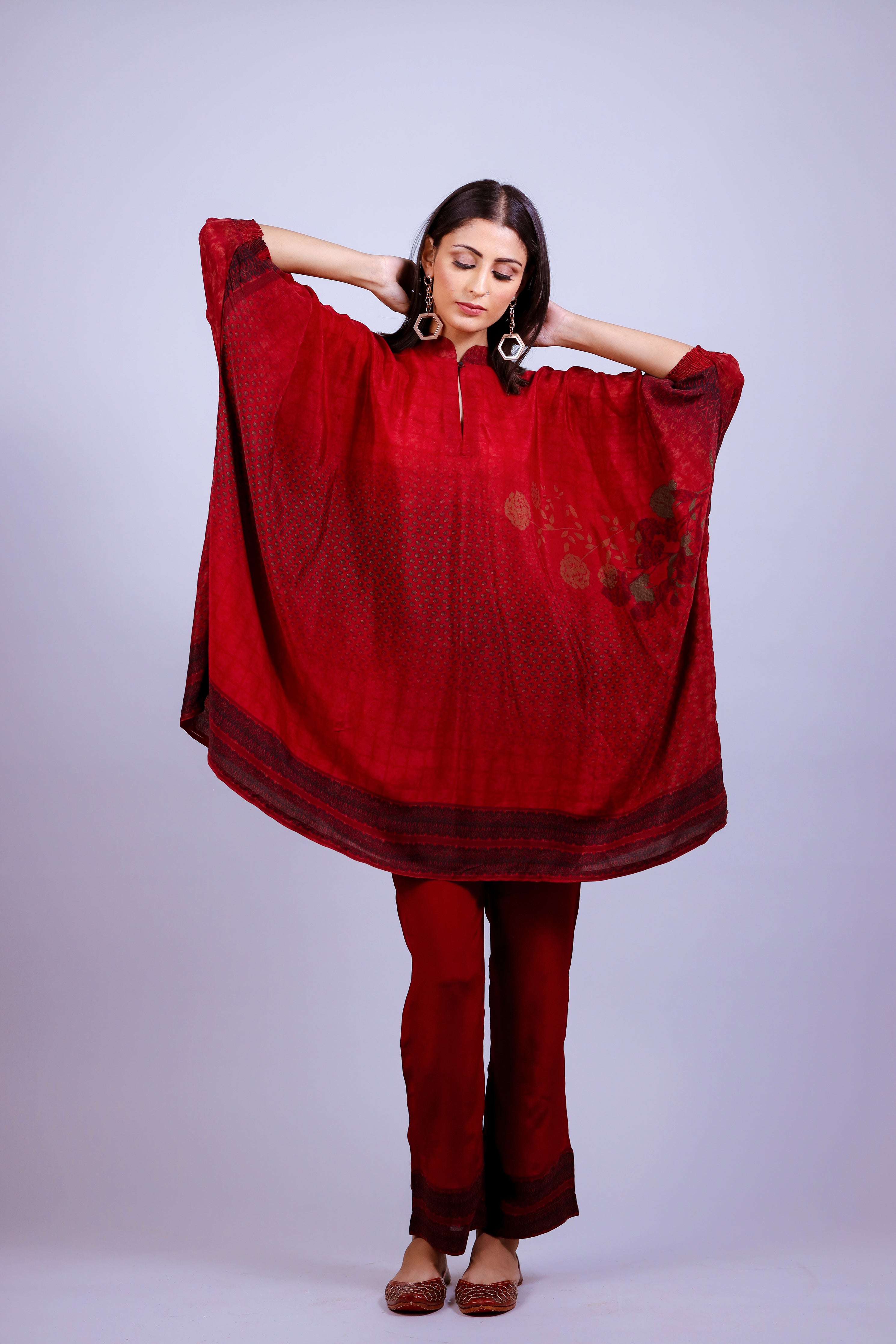 Crimson Red Kaftaan Co-ord Set - Neetika Chopra