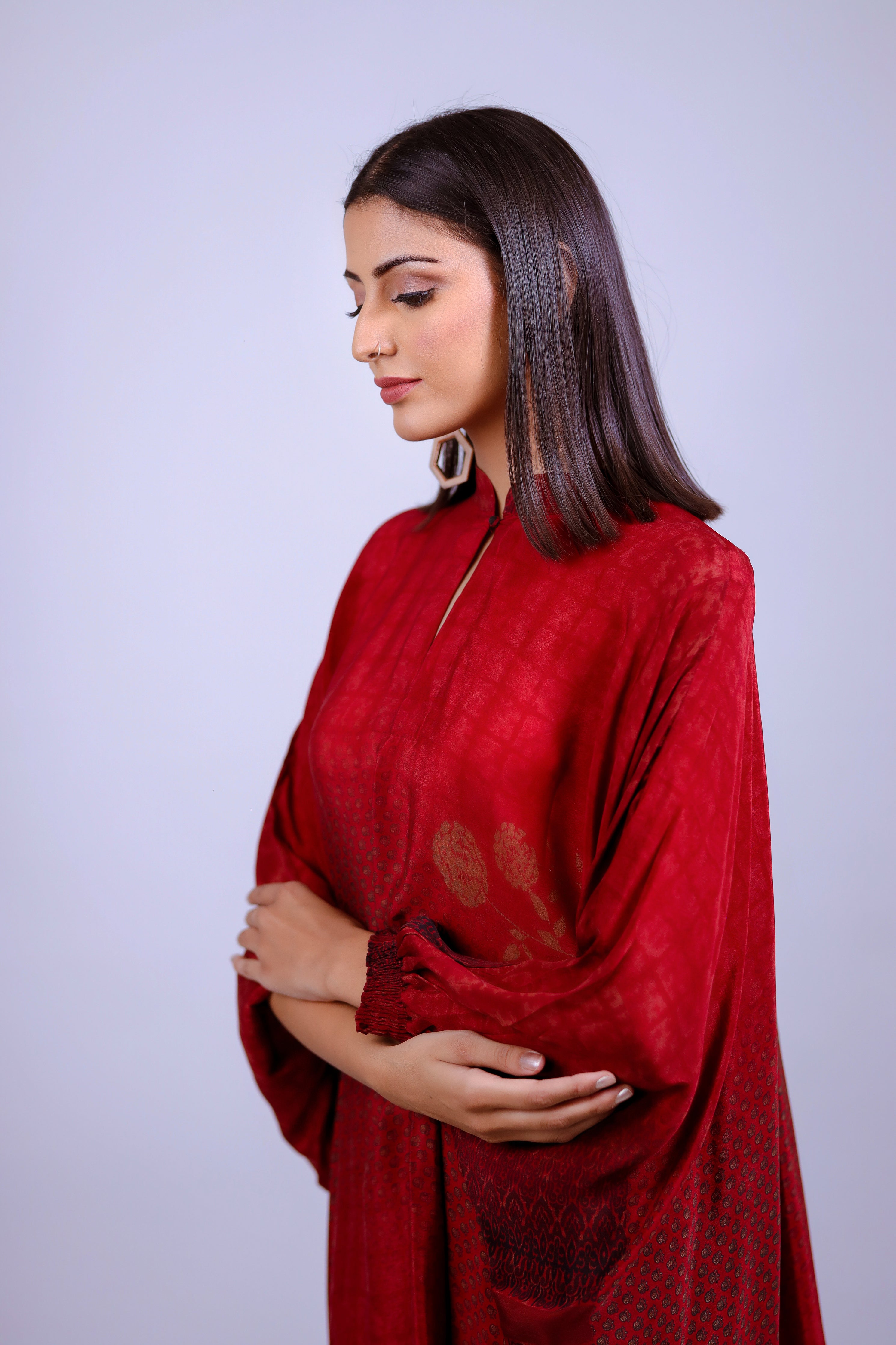 Crimson Red Kaftaan Co-ord Set - Neetika Chopra