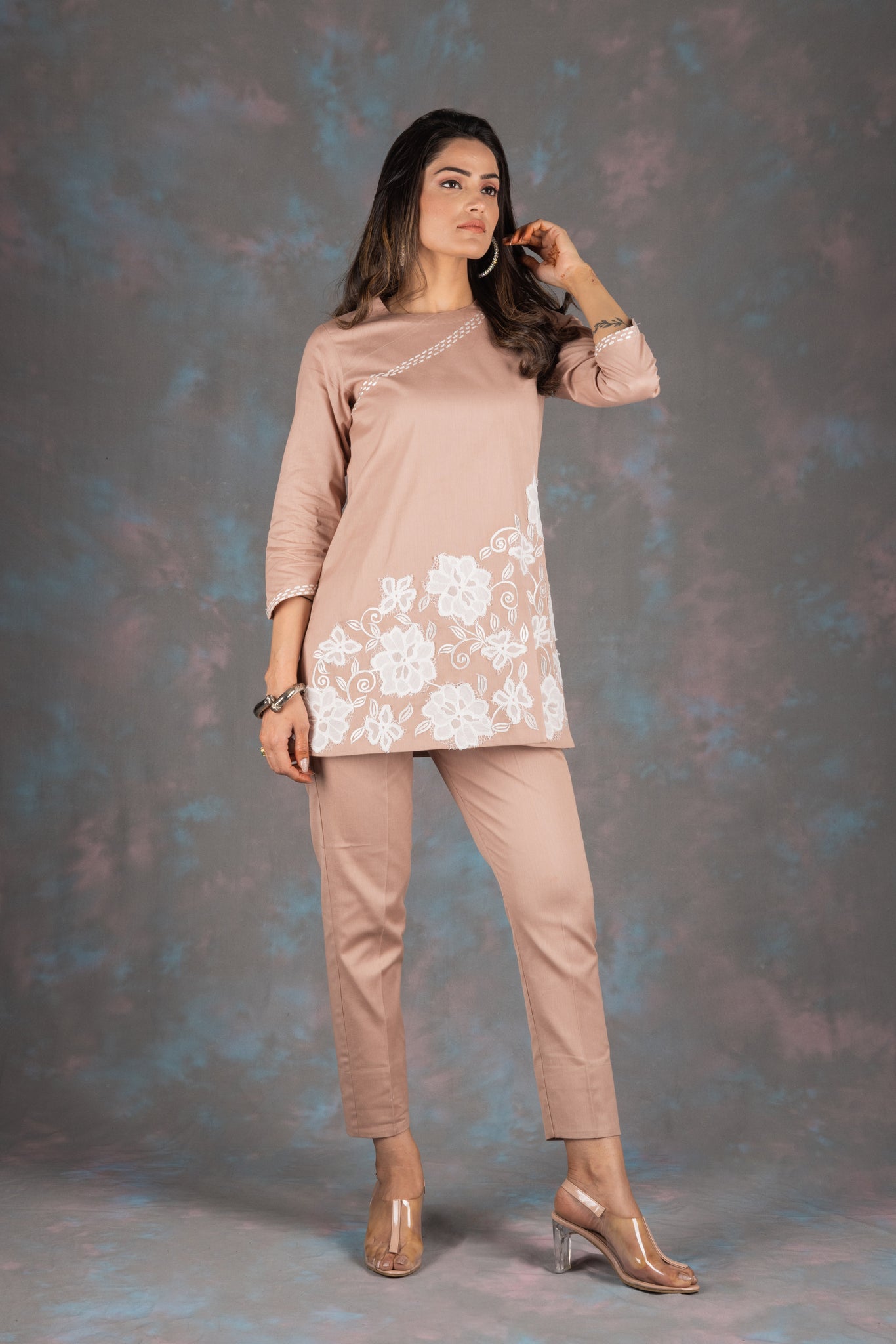 Flamingo Embroidered Cotton Co-ord Set - Neetika Chopra