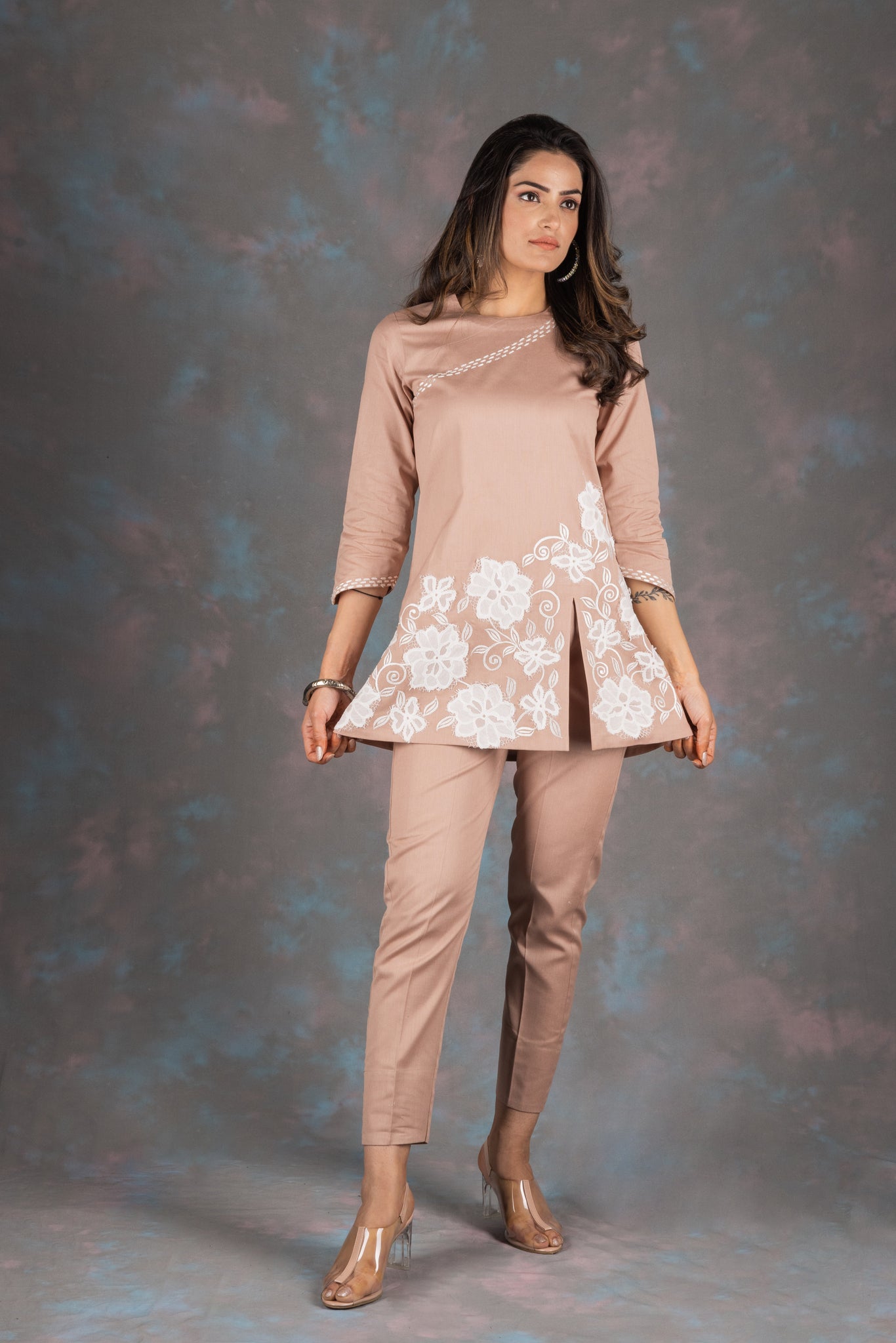 Flamingo Embroidered Cotton Co-ord Set - Neetika Chopra