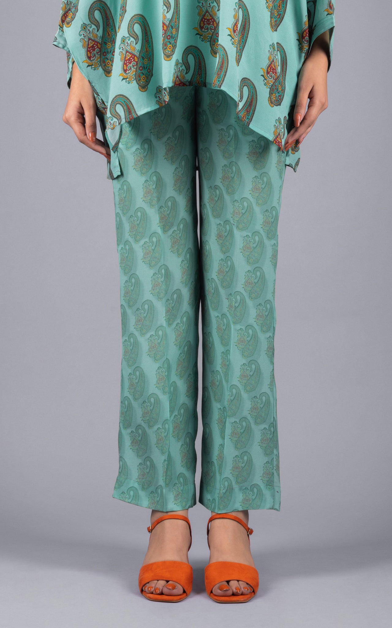Green Overlay V-neck Crepe Co-ord Set - Neetika Chopra