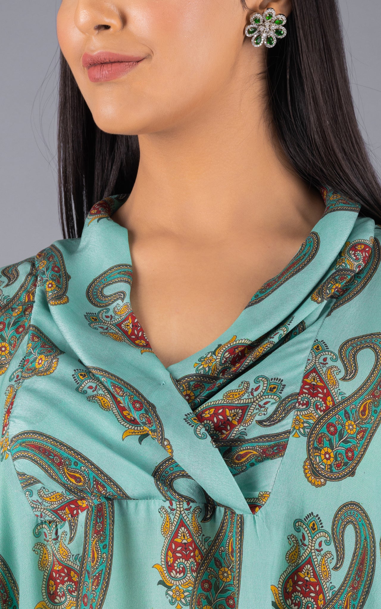 Green Overlay V-neck Crepe Co-ord Set - Neetika Chopra