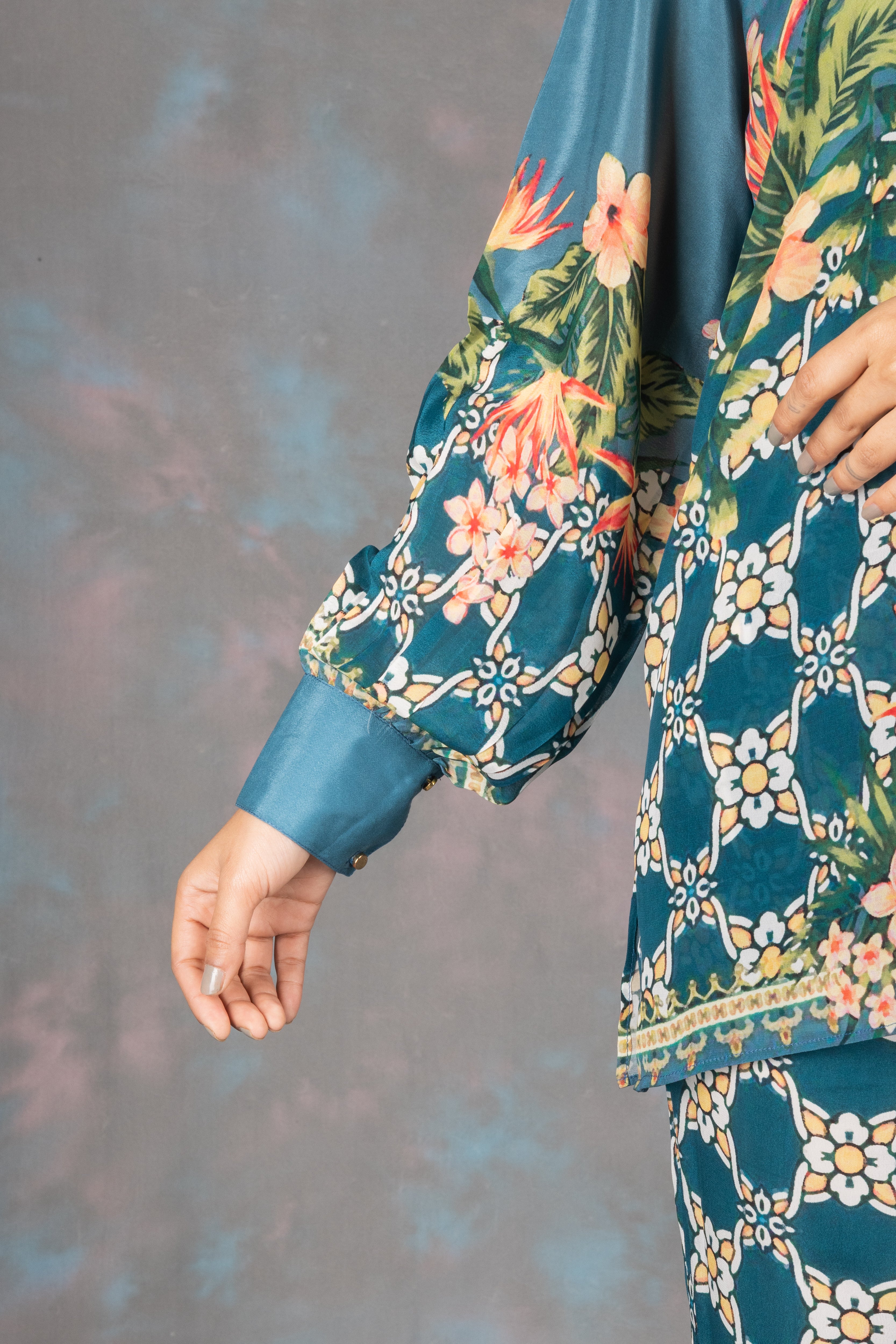 Mehrish Teel Blue Crepe Co-ord Set - Neetika Chopra