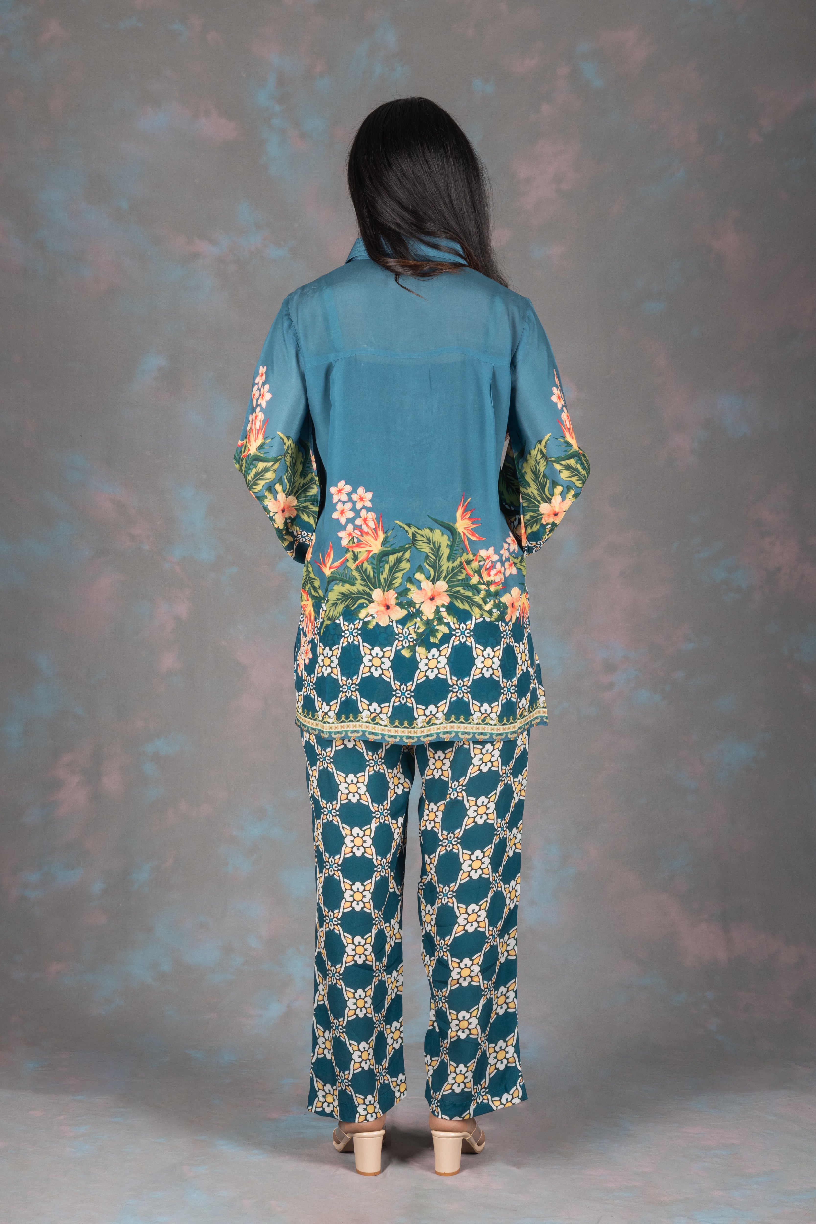 Mehrish Teel Blue Crepe Co-ord Set - Neetika Chopra