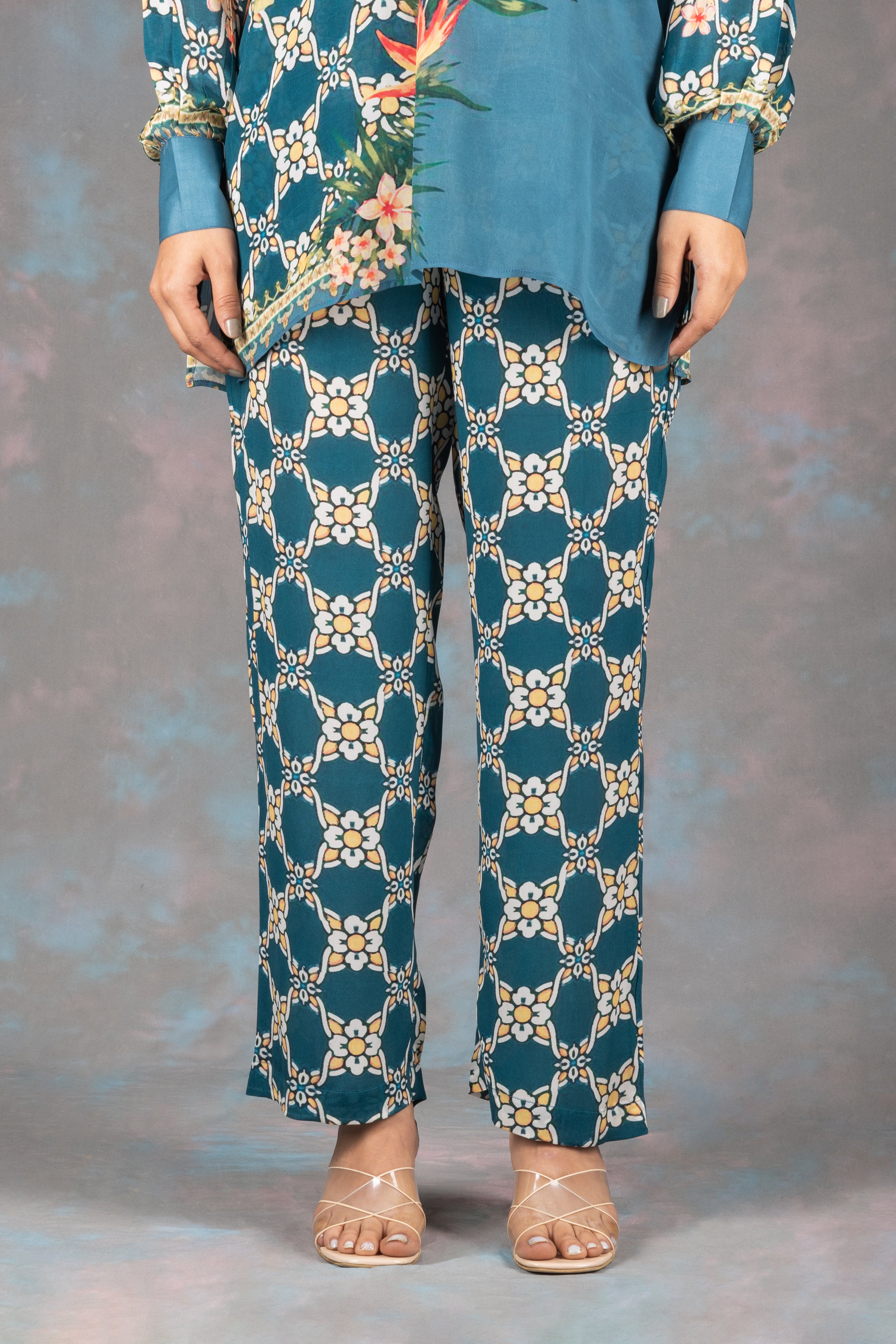 Mehrish Teel Blue Crepe Co-ord Set - Neetika Chopra