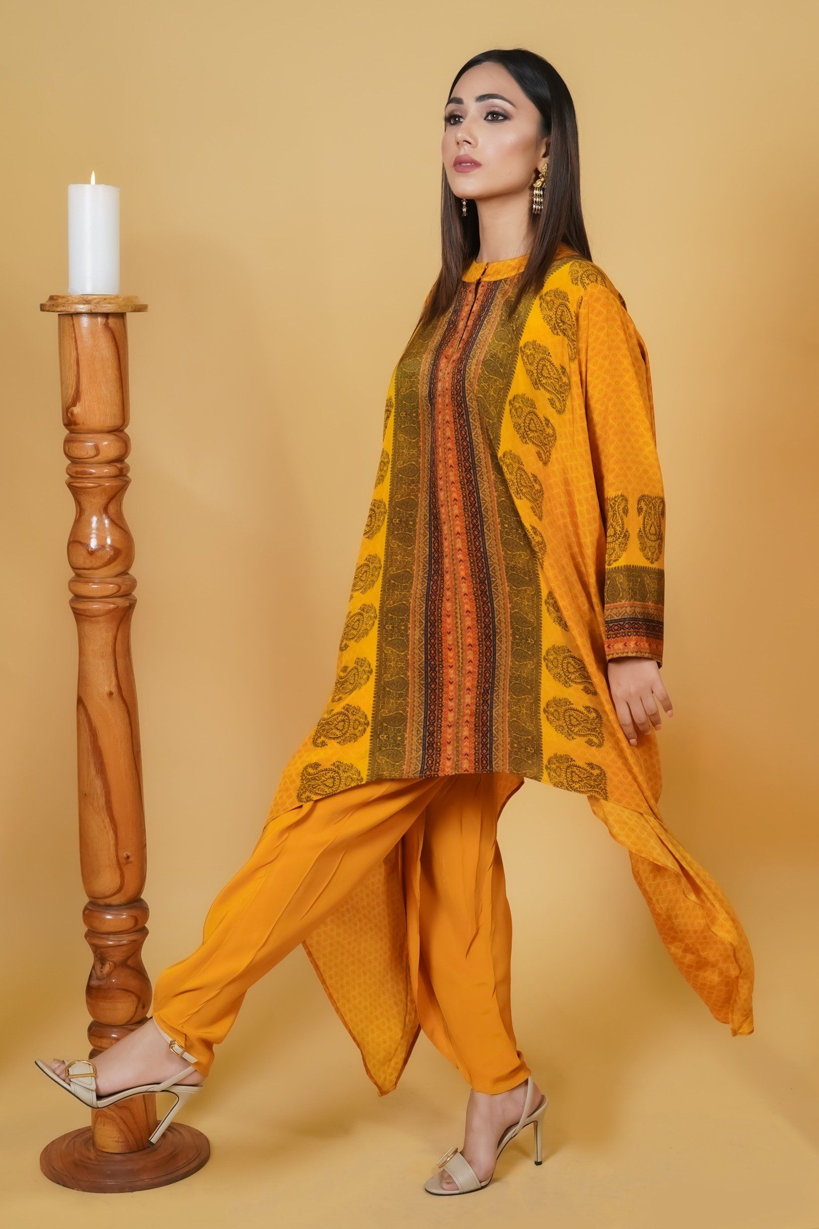 Mustard Yellow Dhoti Co-ord Set - Neetika Chopra