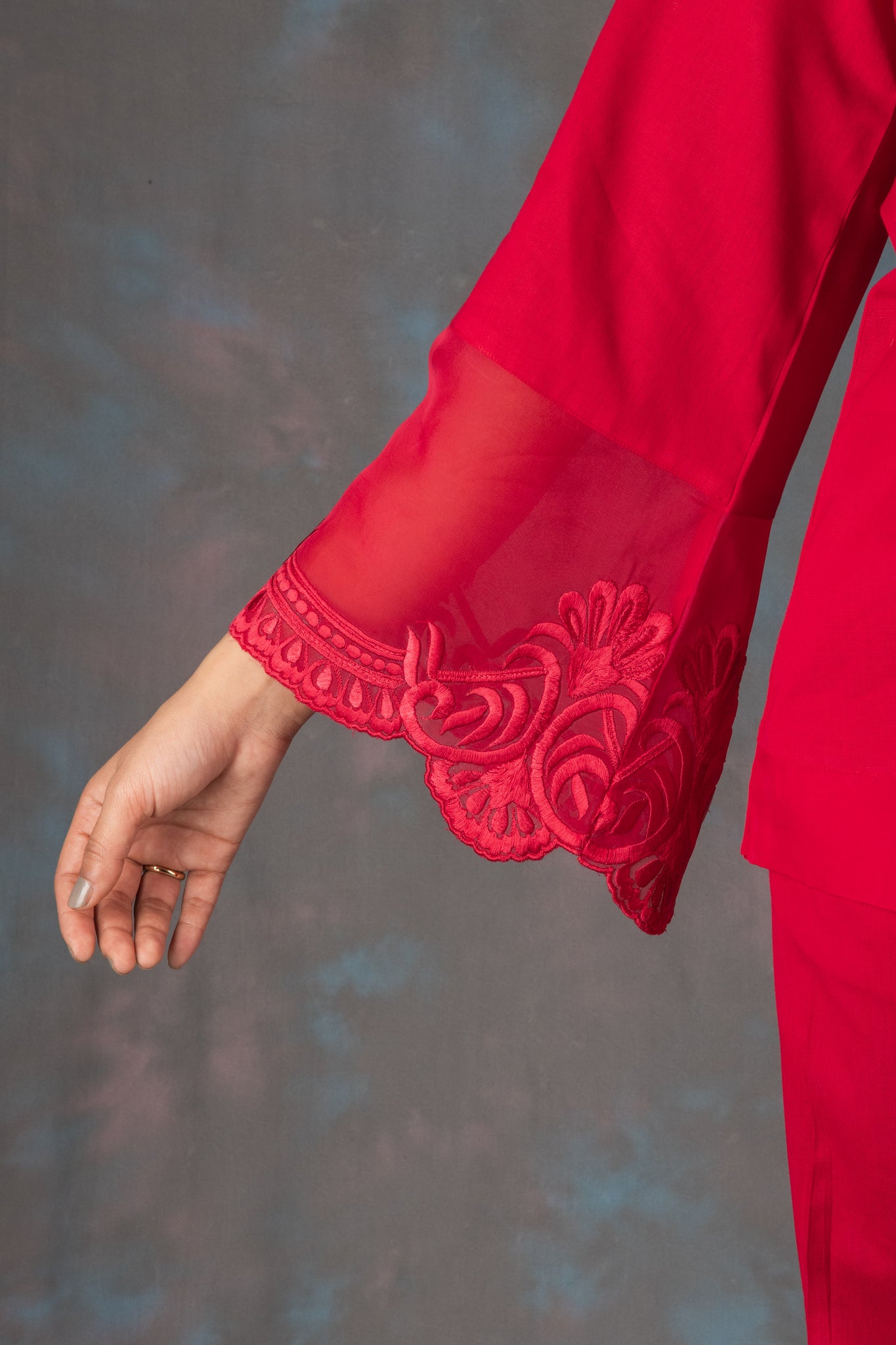 Rosso Corsa Embroidered Cotton Co-ord Set - Neetika Chopra
