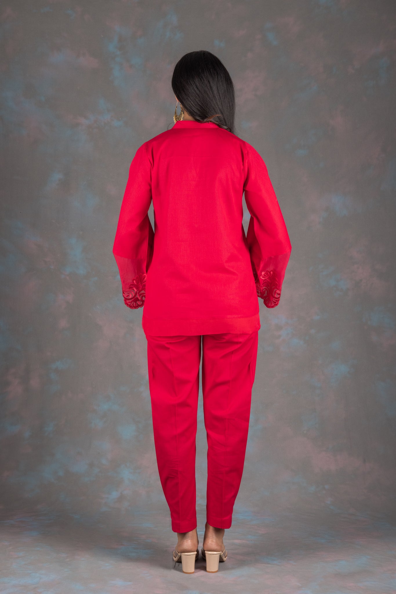 Rosso Corsa Embroidered Cotton Co-ord Set - Neetika Chopra