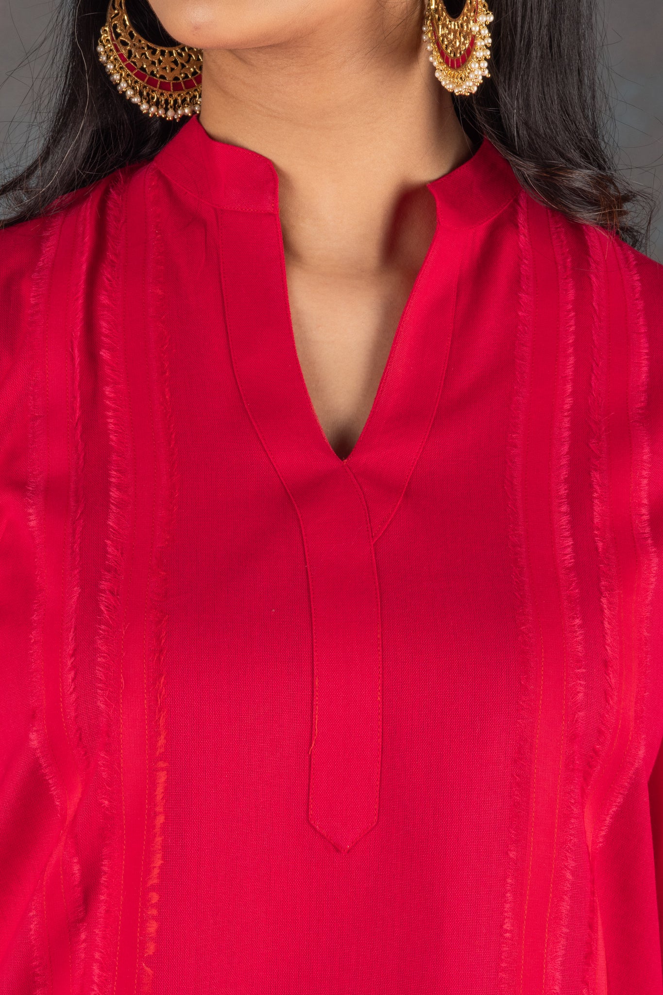 Rosso Corsa Embroidered Cotton Co-ord Set - Neetika Chopra