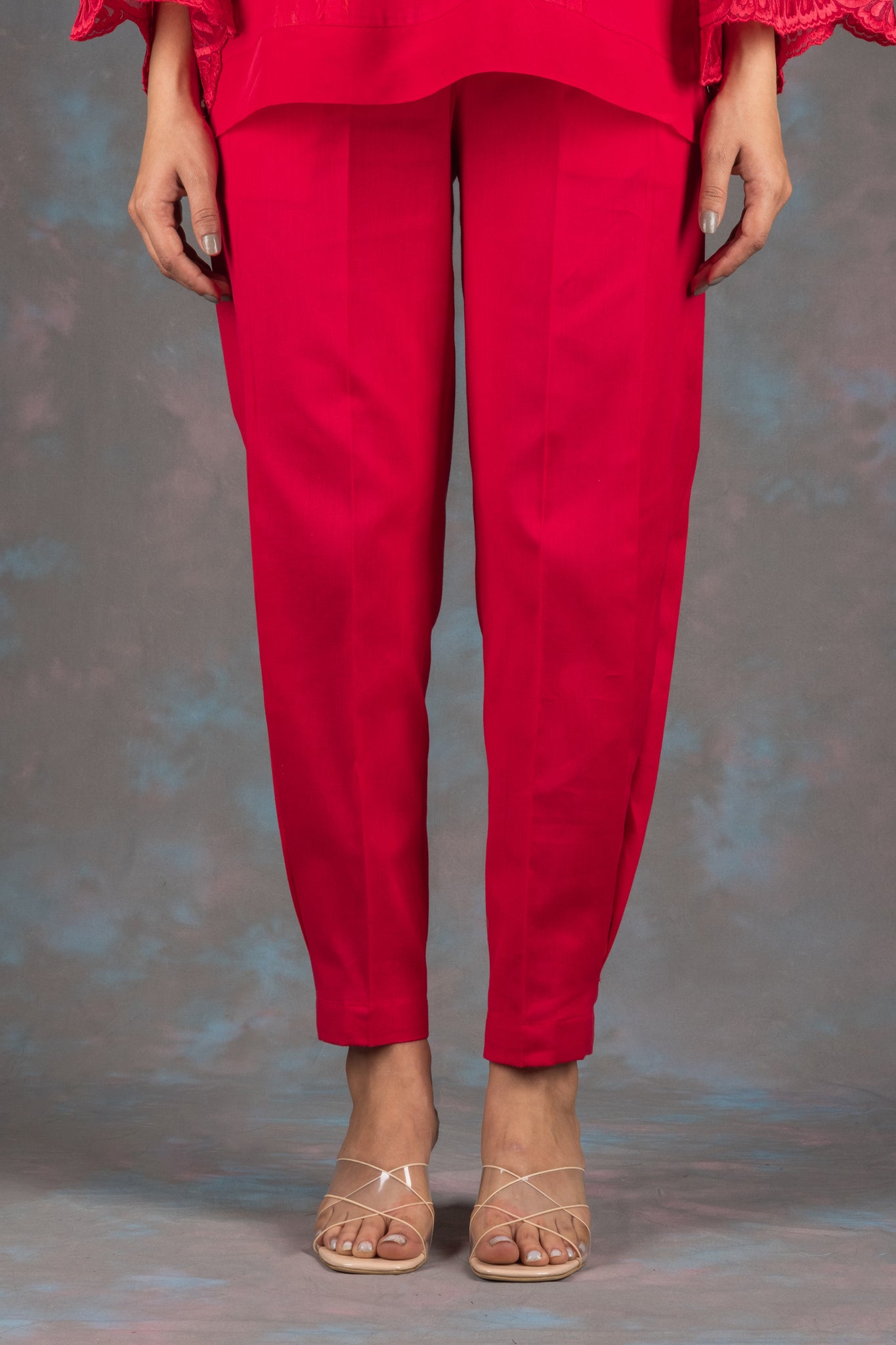 Rosso Corsa Embroidered Cotton Co-ord Set - Neetika Chopra