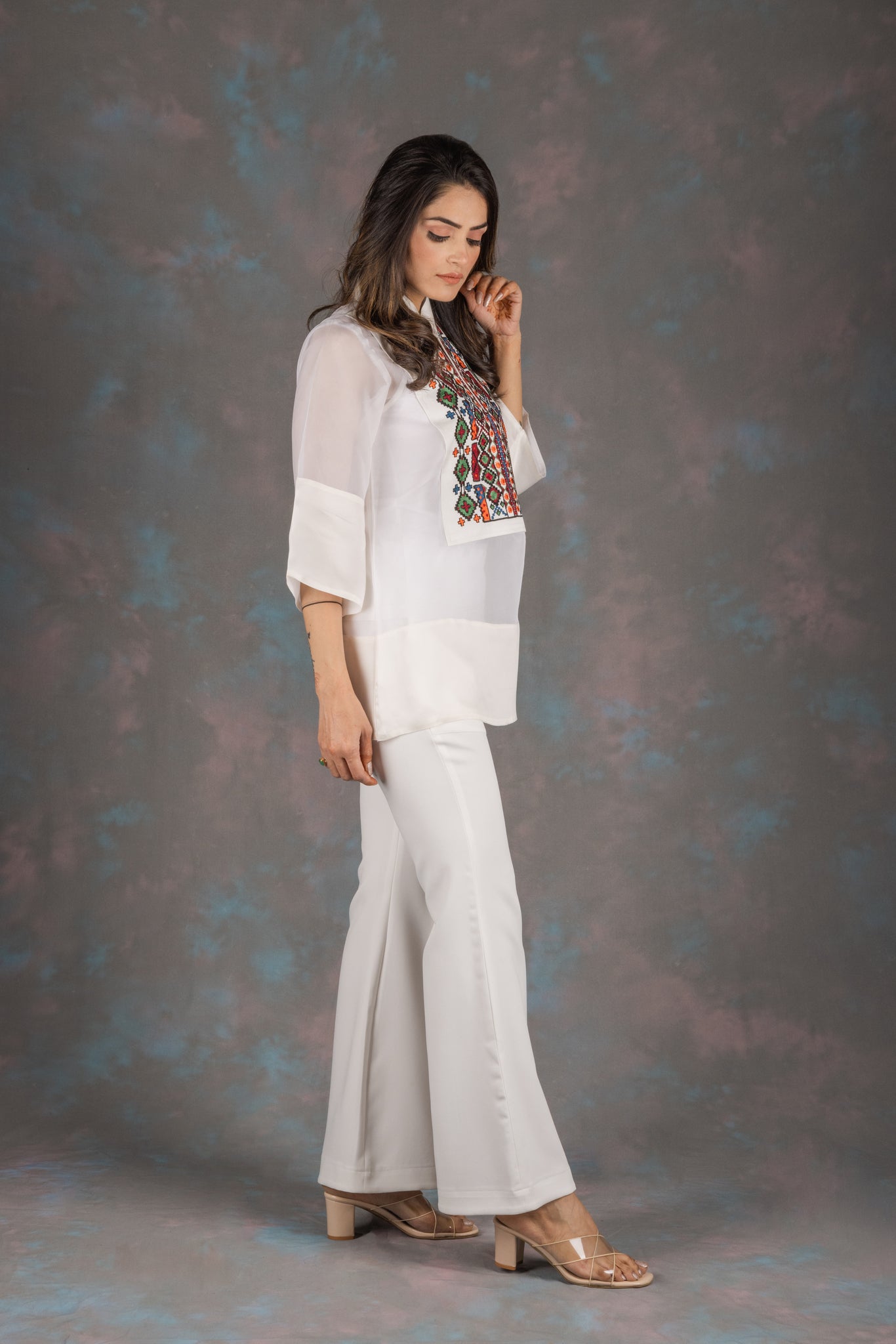 White Aztec Embroidered Co-ord Set - Neetika Chopra