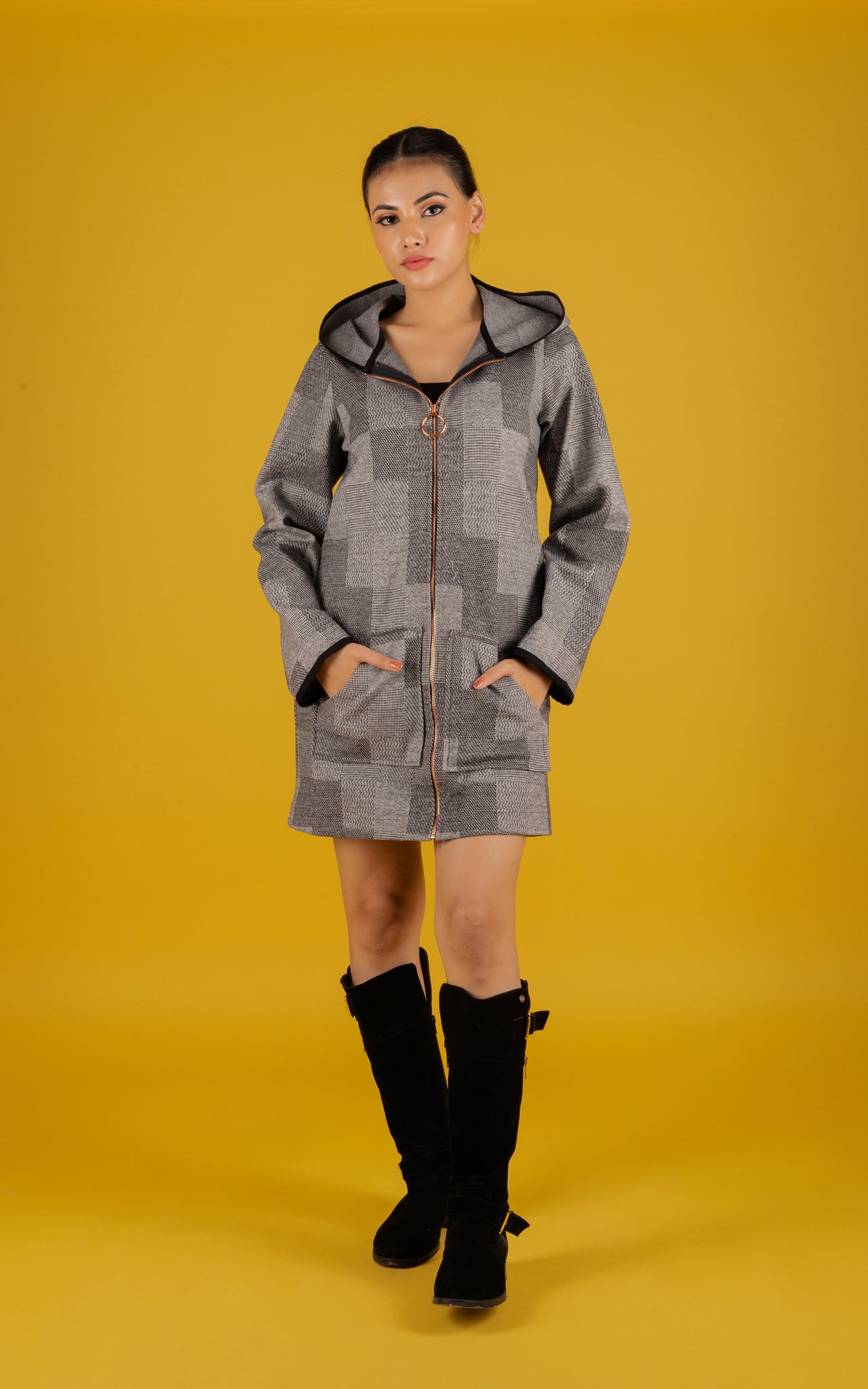 Vintage Check Grey Hoodie Jacket