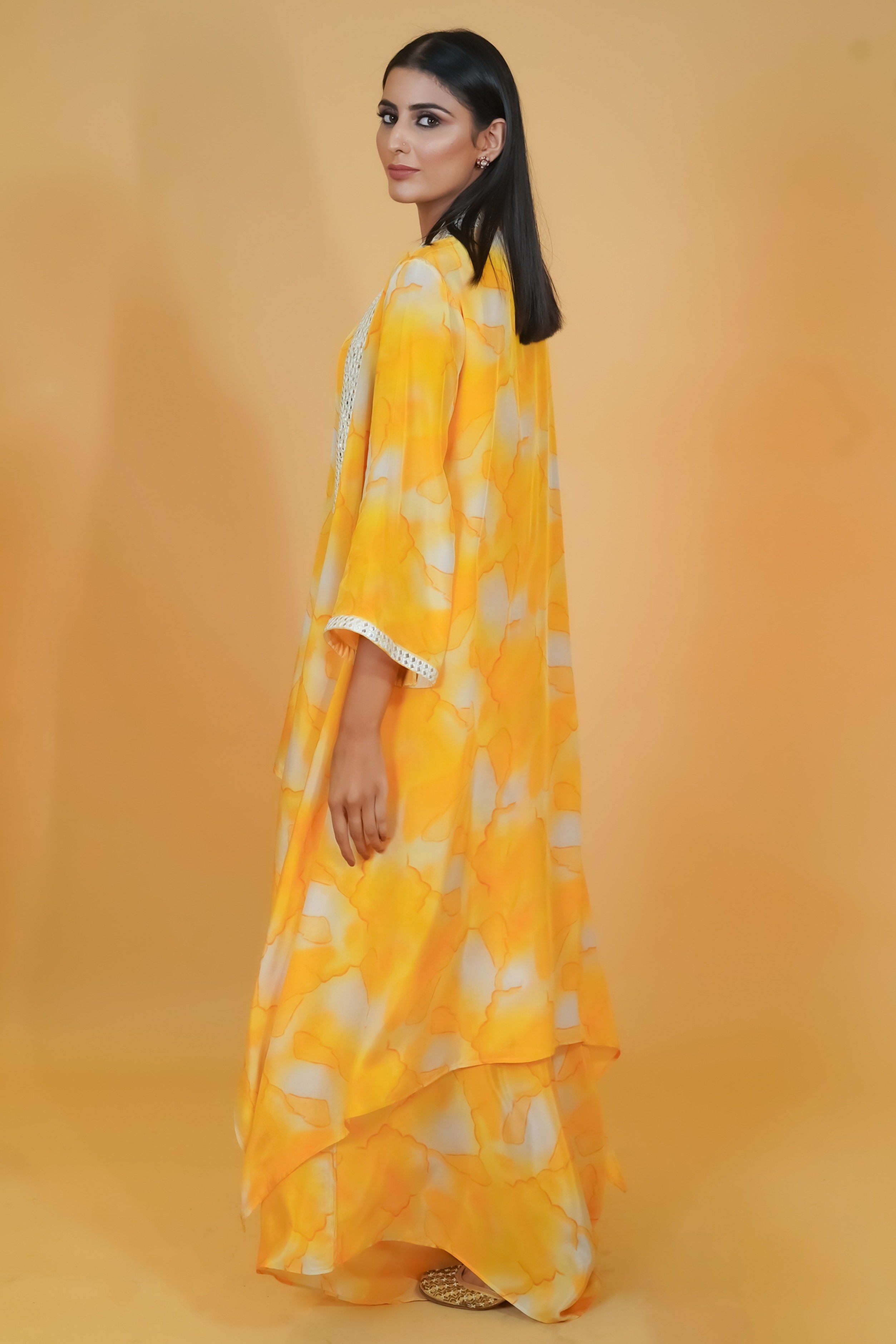 Yellow Shaded Crepe 3pc Co-ord Set - Neetika Chopra
